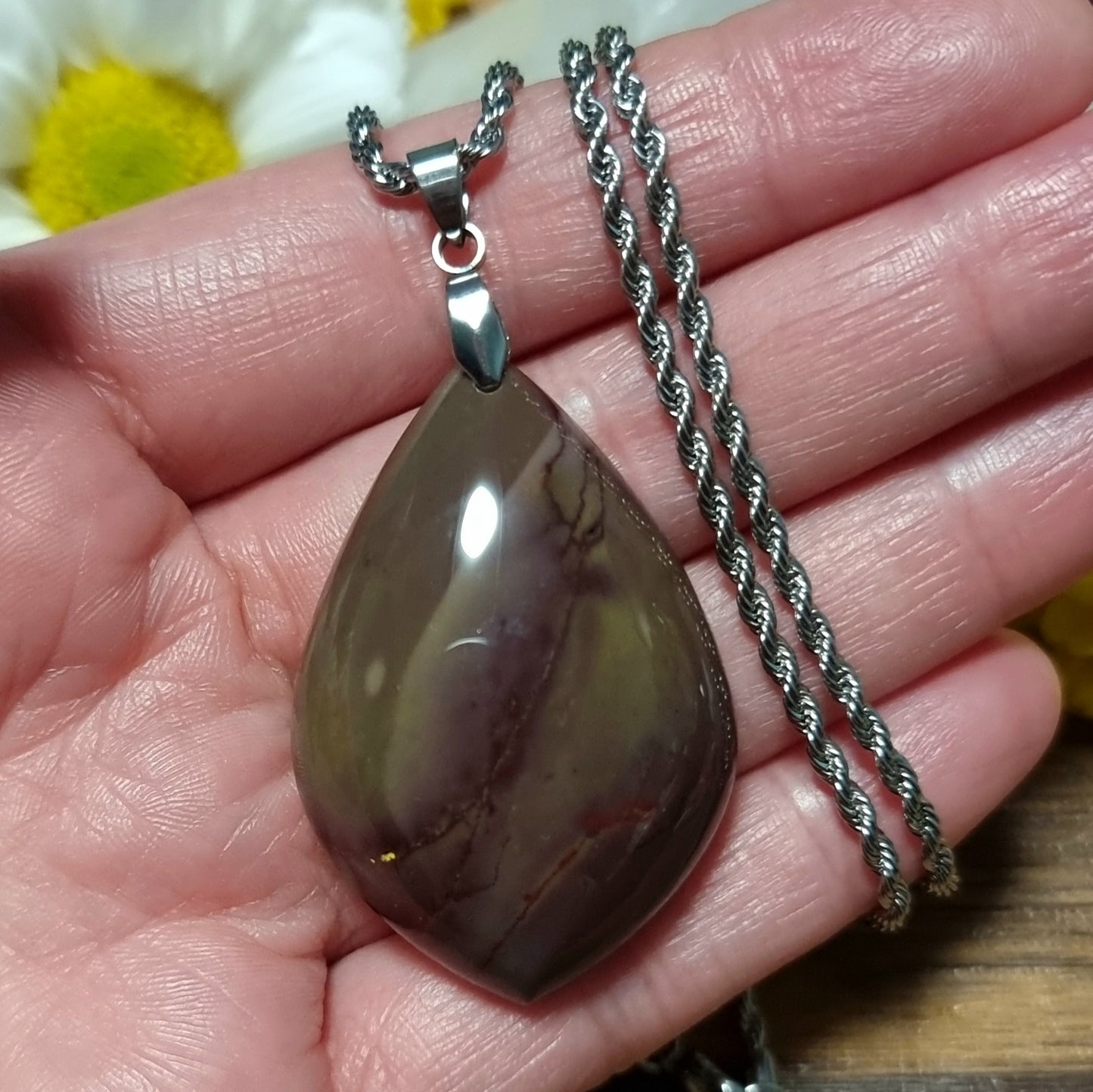 Collar Acero Quirúrgico Piedra Jaspe Mookaita XL #2