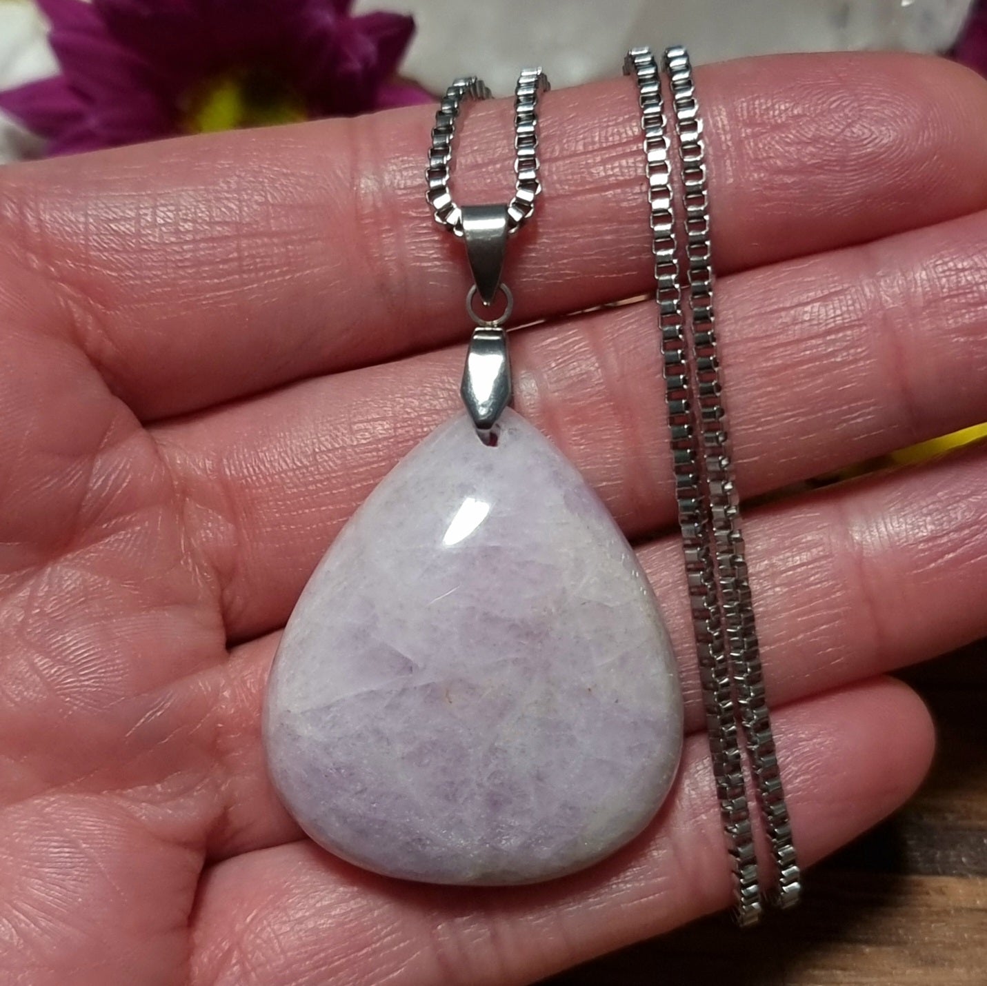 Collar Acero Quirúrgico Piedra Kunzita #1