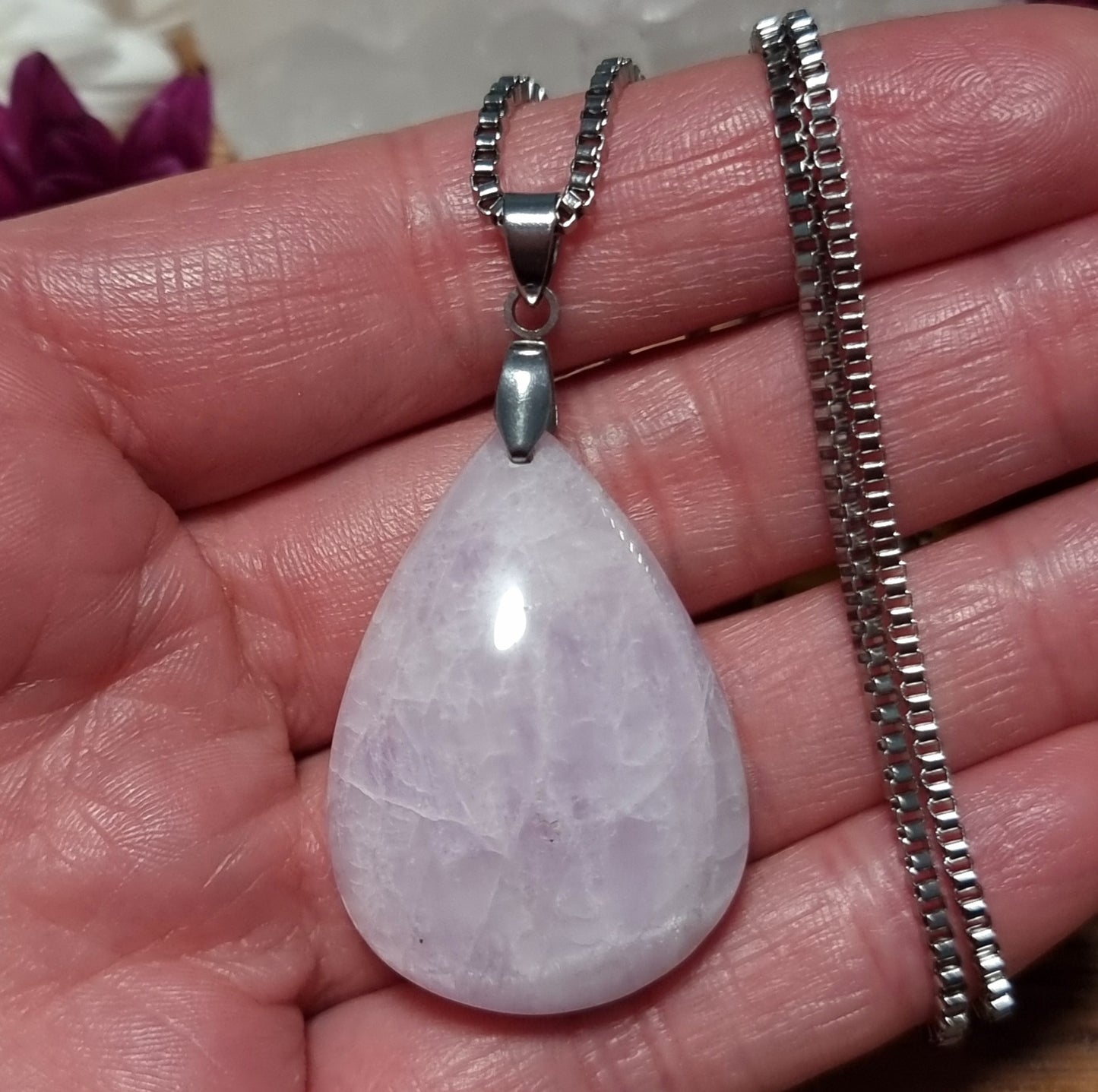 Collar Acero Quirúrgico Piedra Kunzita #2