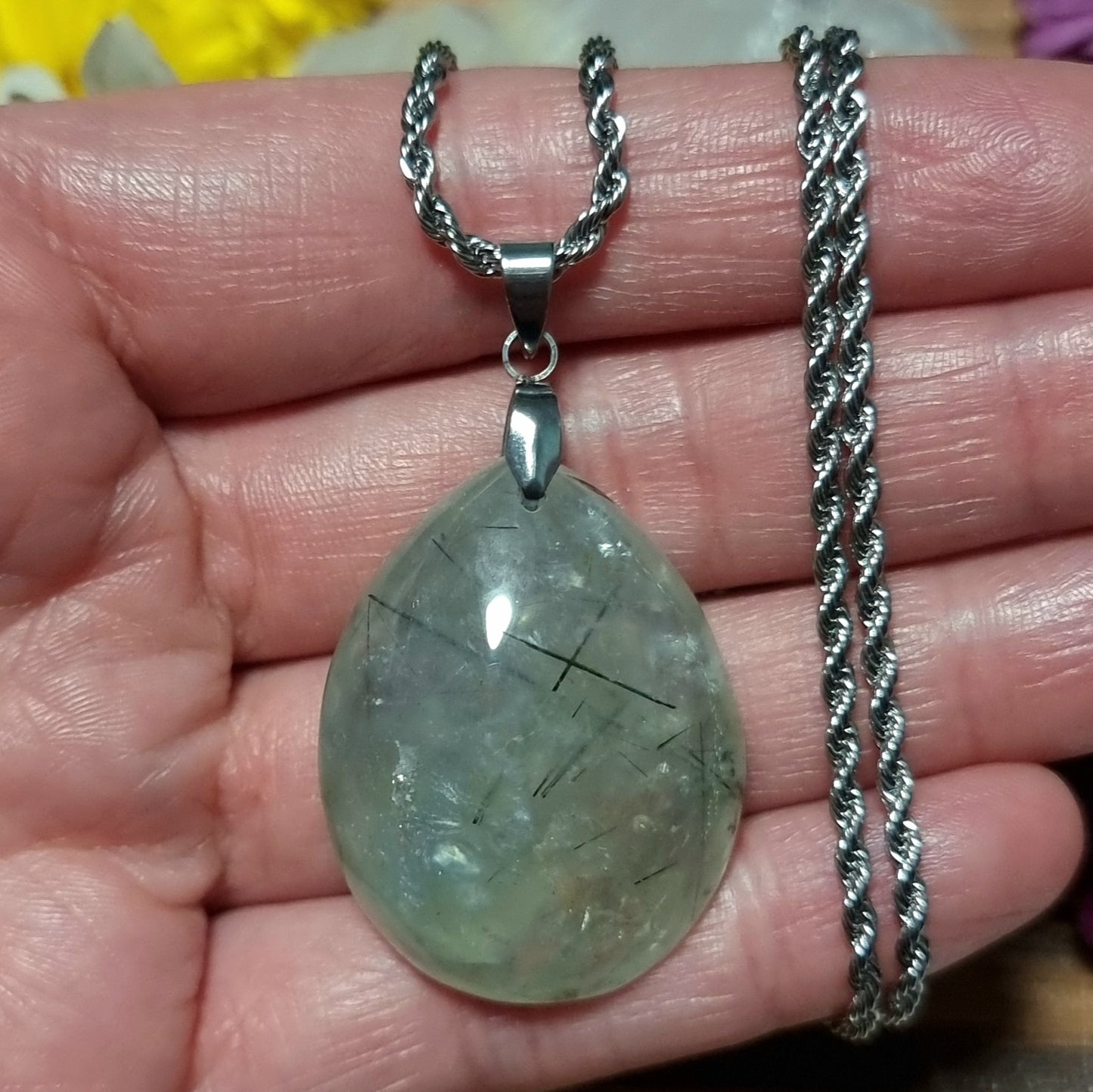 Collar Acero Quirúrgico Piedra Prehnita XL Alta Calidad #2