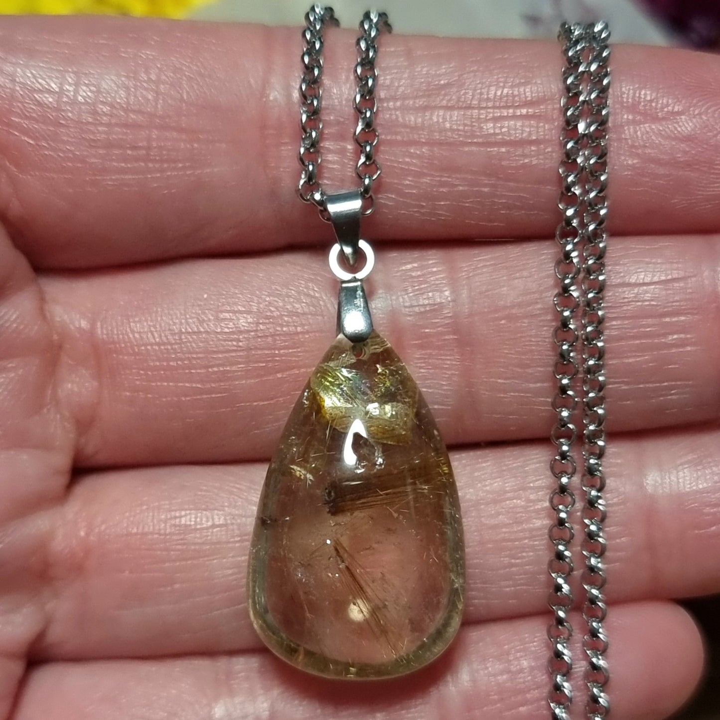 Collar Acero Quirúrgico Cuarzo Rutilado Dorado #1