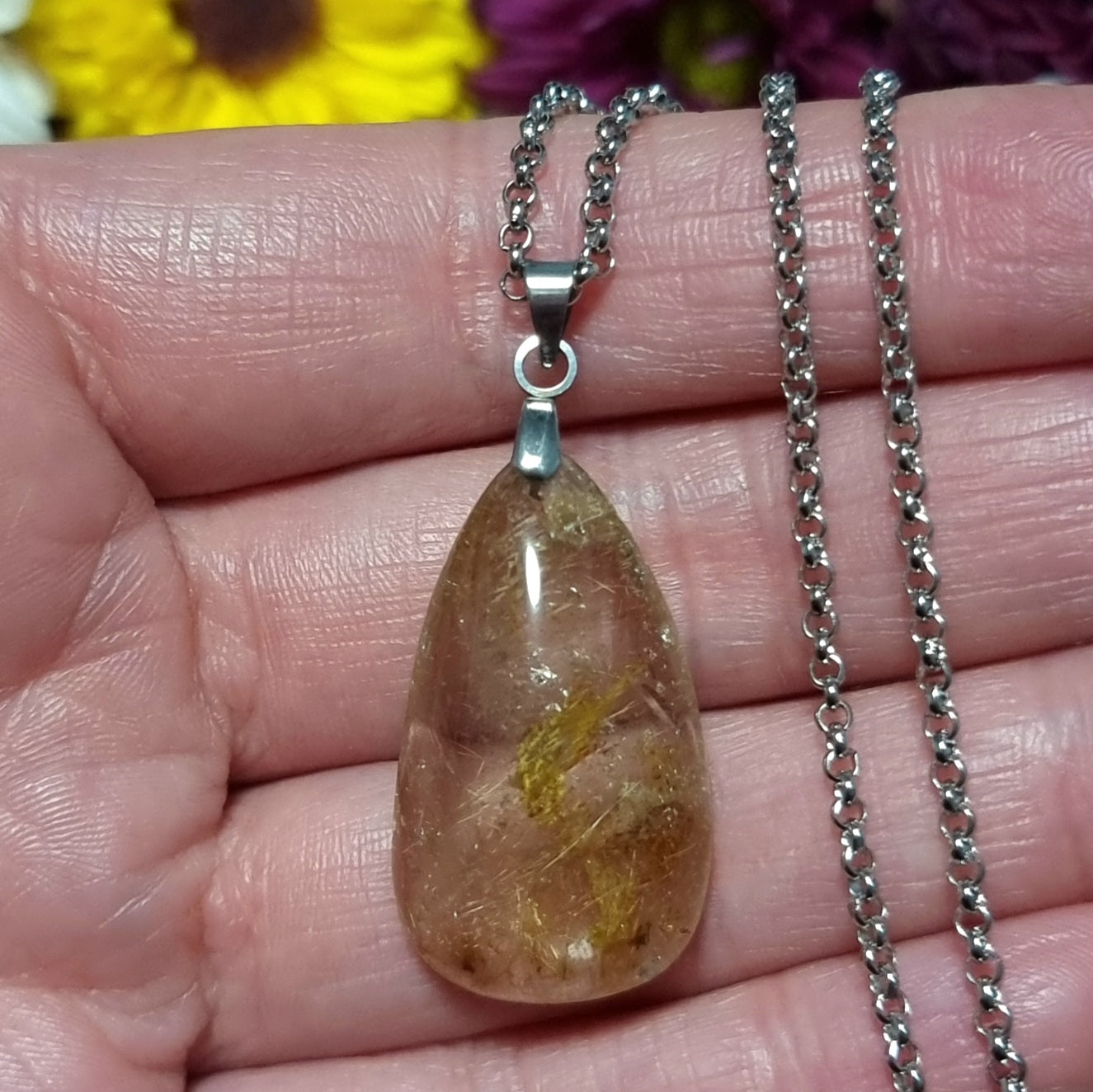 Collar Acero Quirúrgico Cuarzo Rutilado Dorado #2