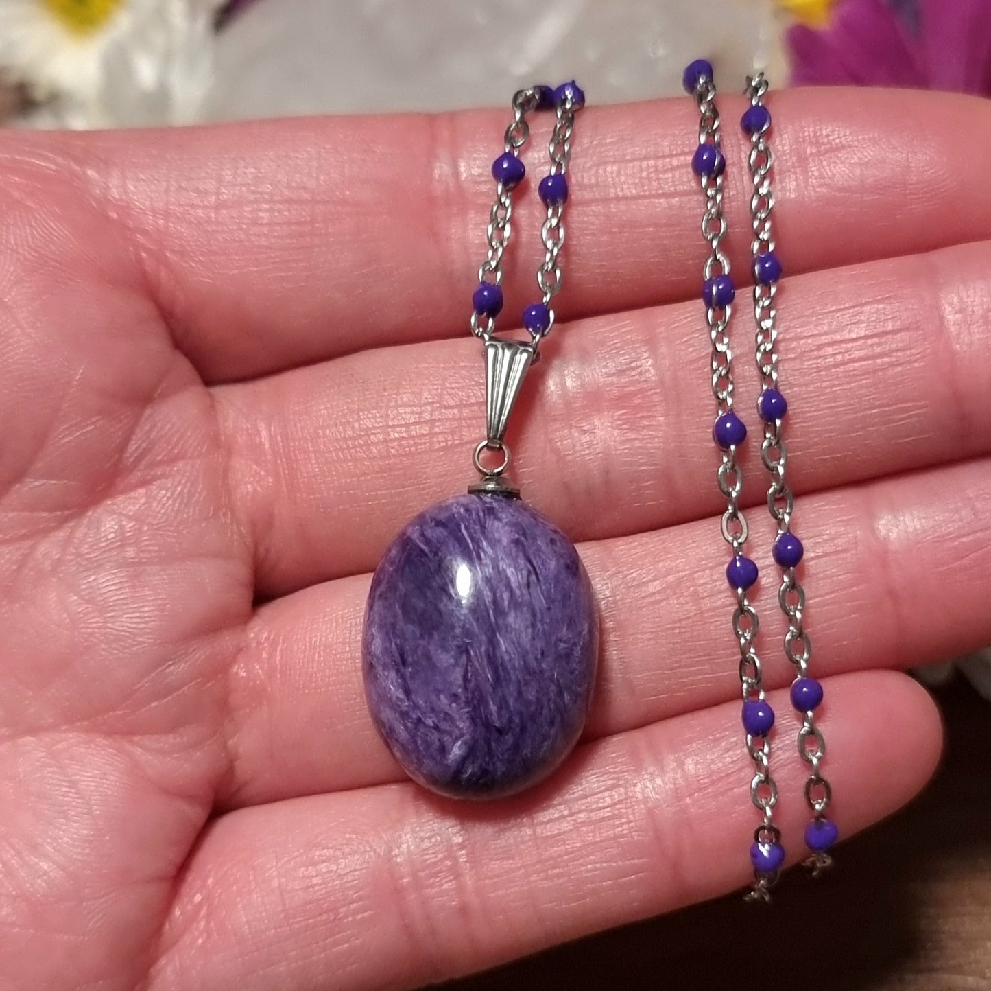 Collar Acero Quirúrgico Piedra Charoita Alta Calidad (Sin tratamiento de color) #1