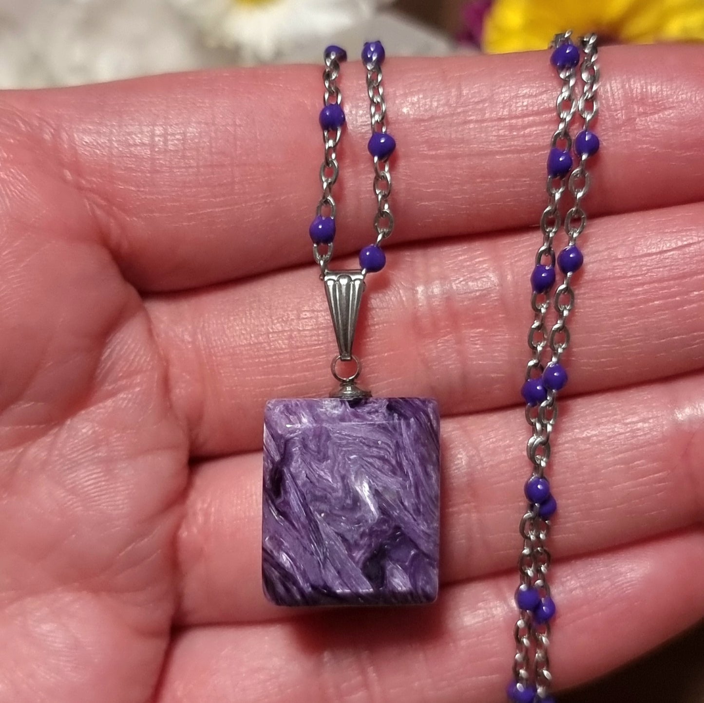 Collar Acero Quirúrgico Piedra Charoita Alta Calidad (Sin tratamiento de color) #3