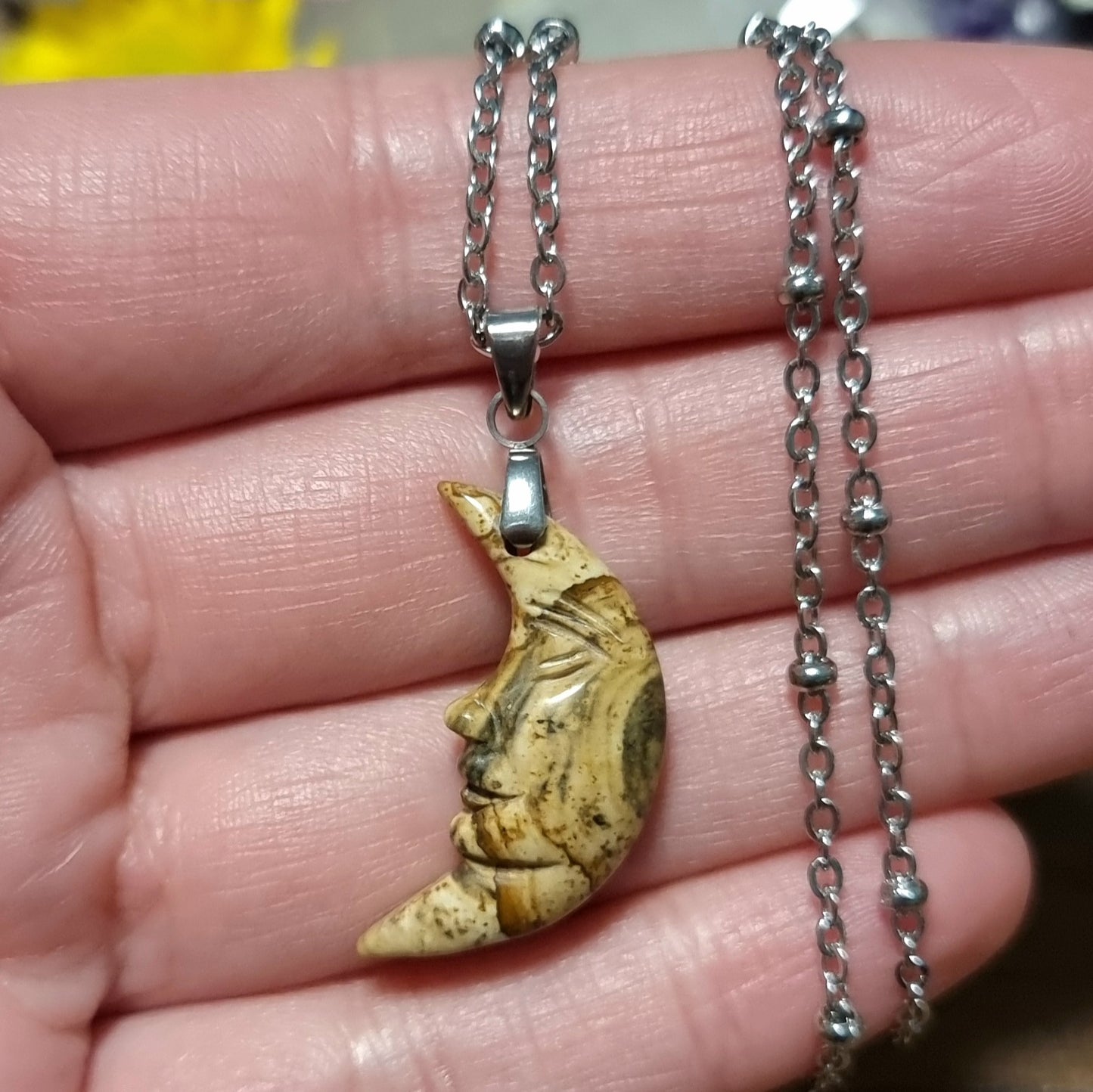 Collar Acero Quirúrgico Media Luna Piedra Jaspe Paisina #2