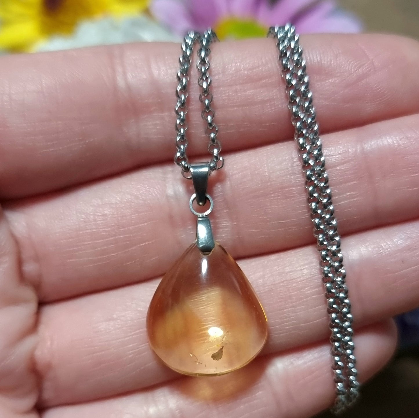 Collar Acero Quirúrgico Piedra Citrino Alta Calidad (Muy puros, Transparentes, Sin tratamiento de color) #1