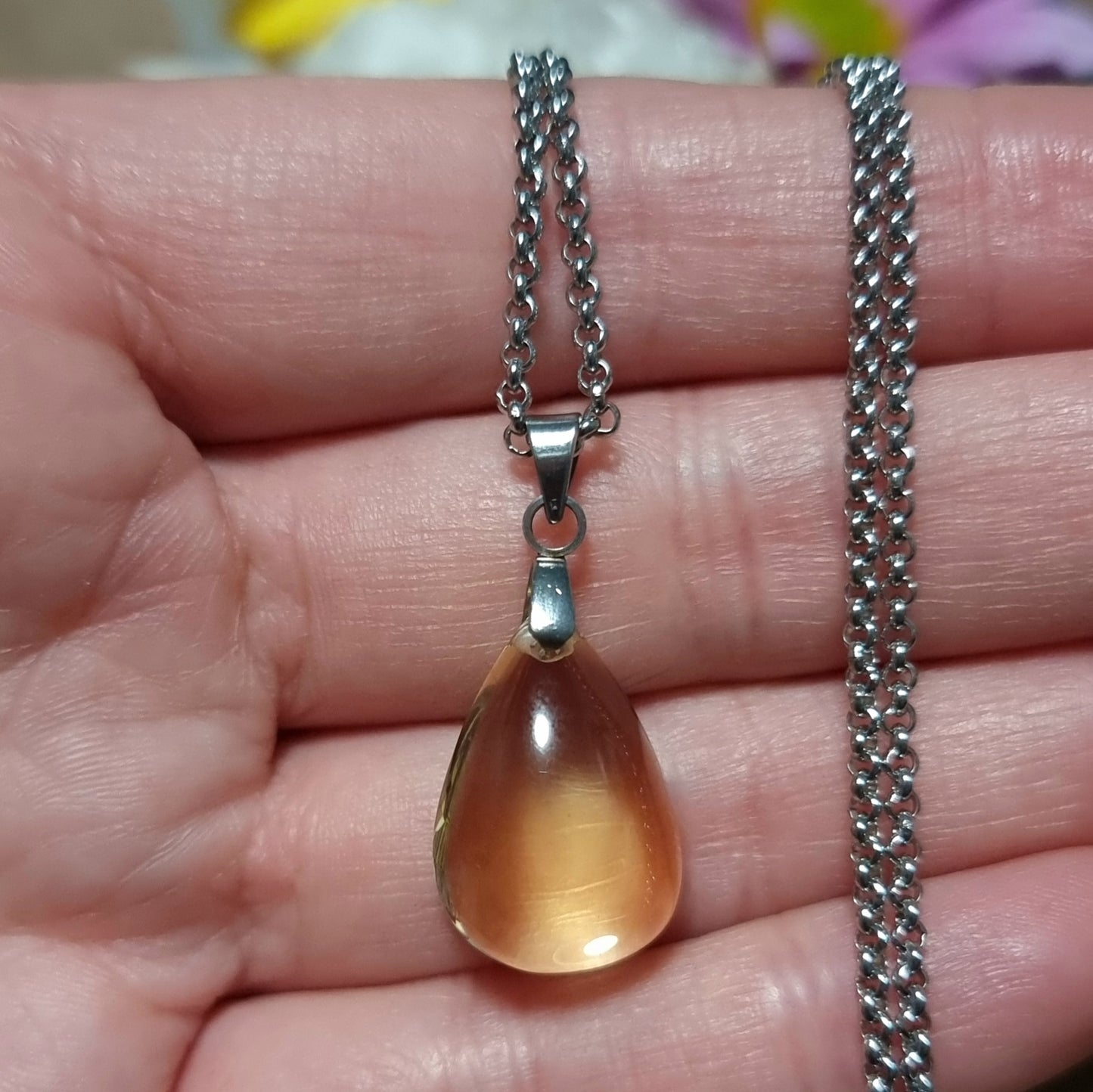 Collar Acero Quirúrgico Piedra Citrino Alta Calidad (Muy puros, Transparentes, Sin tratamiento de color) #3