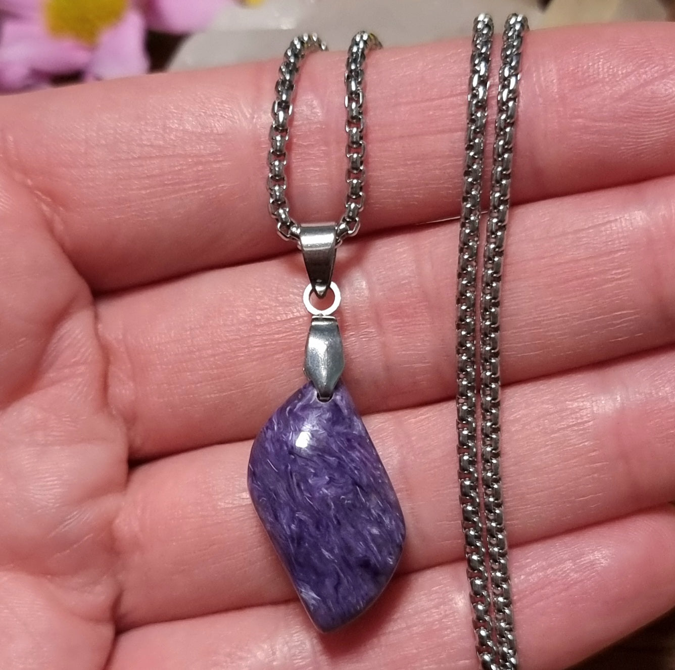 Collar Acero Quirúrgico Piedra Charoita Alta Calidad (Sin tratamiento de color) #2