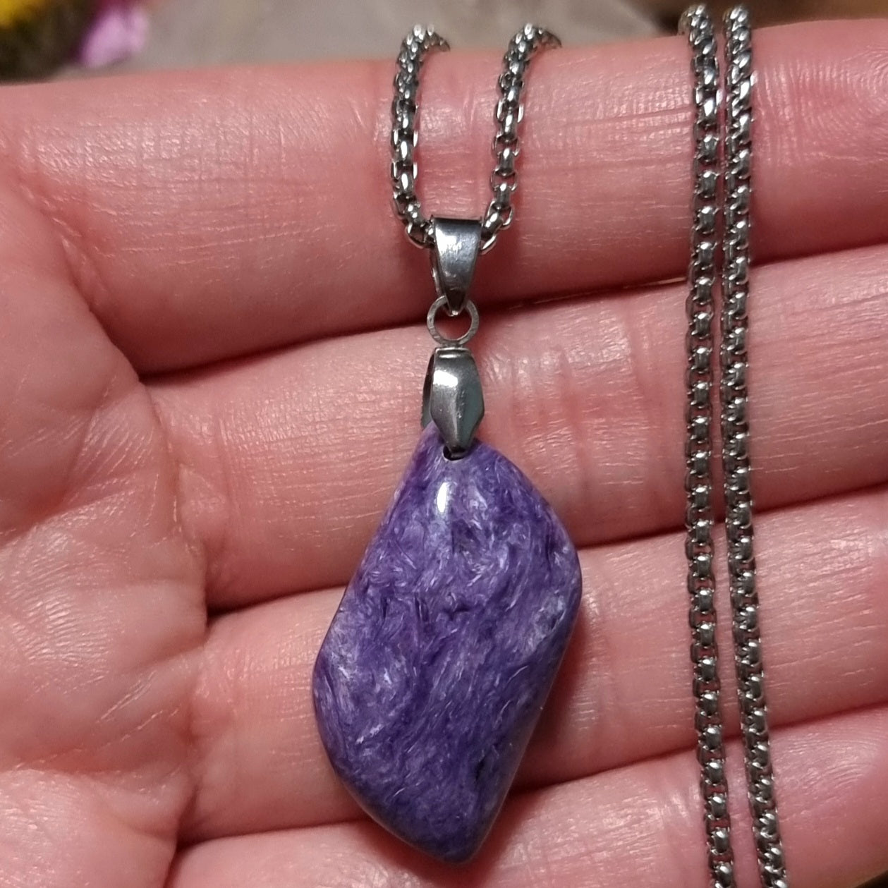 Collar Acero Quirúrgico Piedra Charoita Alta Calidad (Sin tratamiento de color) #3