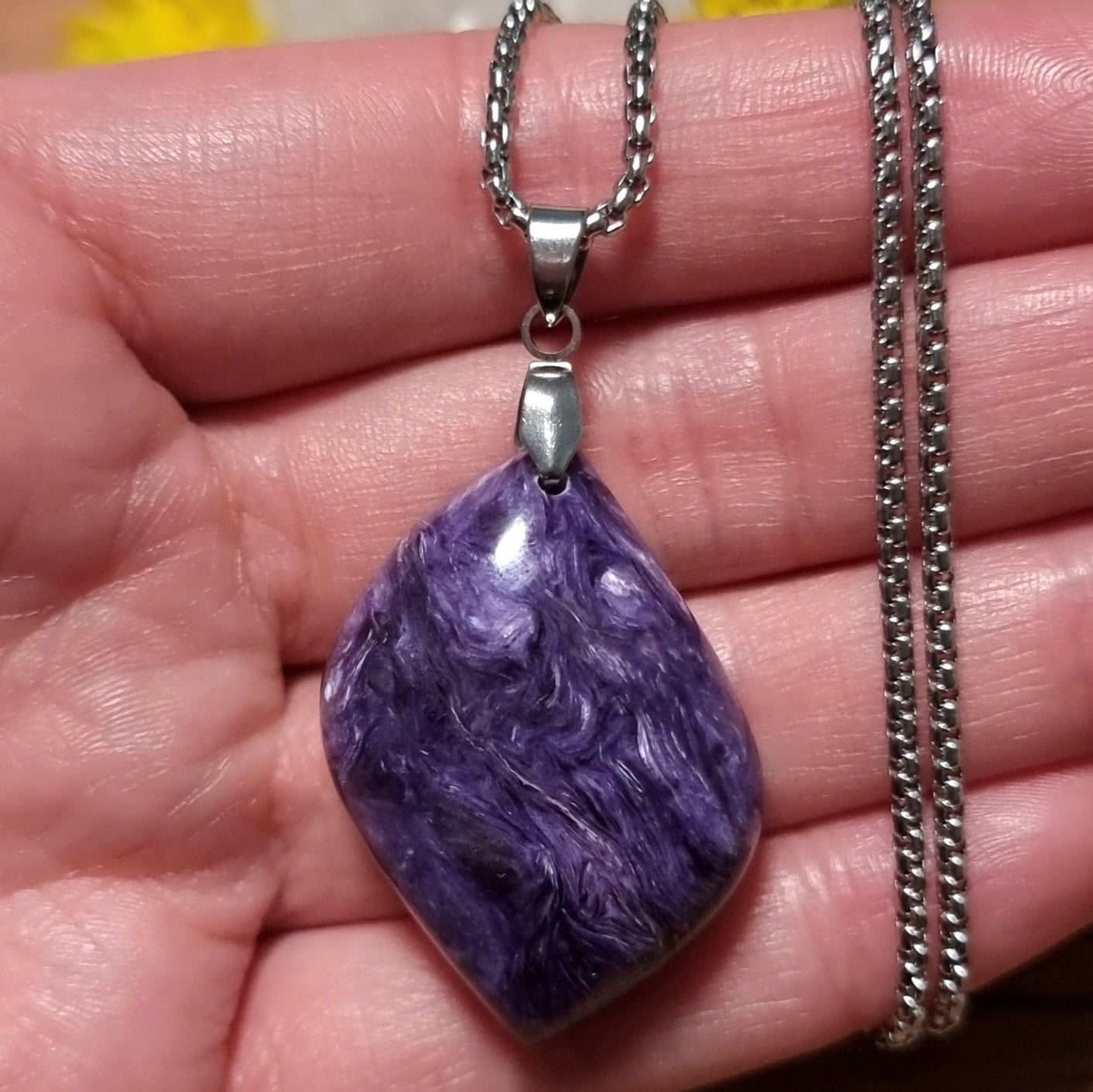 Collar Acero Quirúrgico Piedra Charoita XL Alta Calidad (Sin tratamiento de color) #3