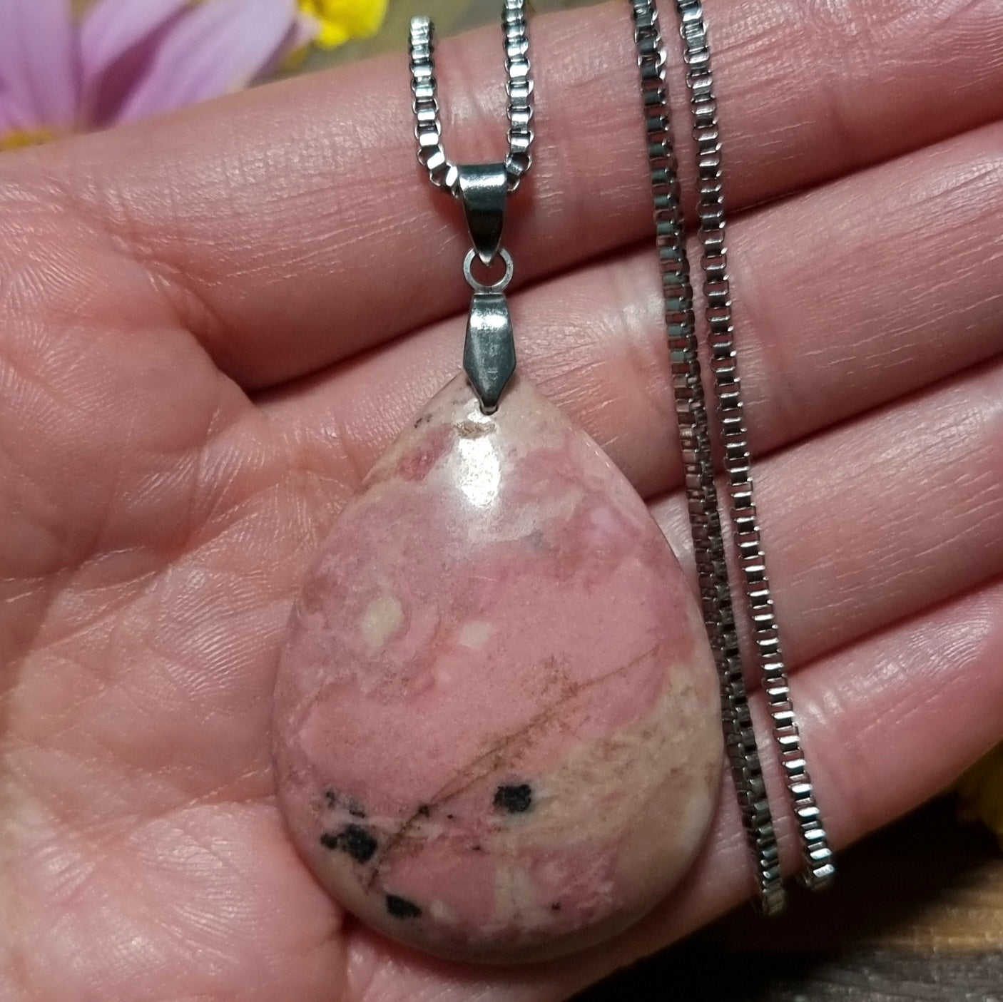 Collar Acero Quirúrgico Piedra Rodonita XL #1