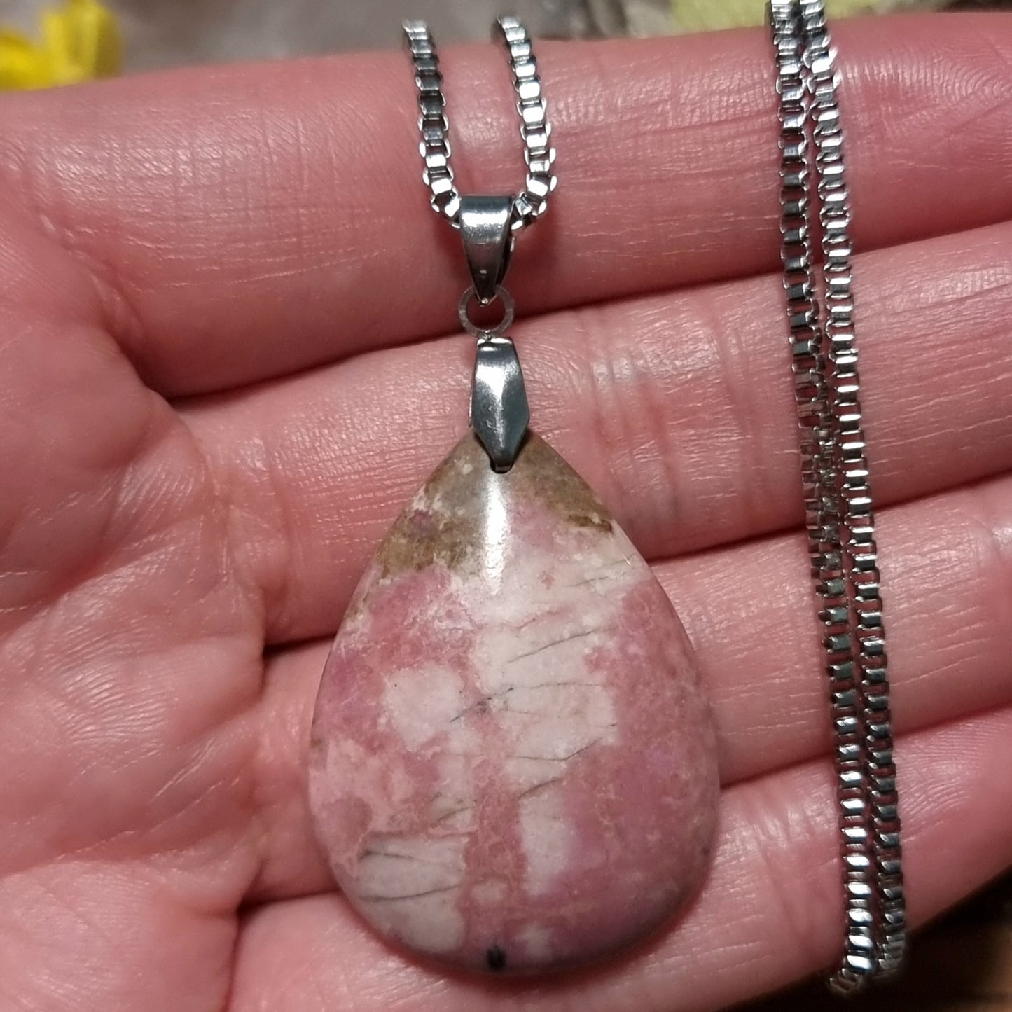 Collar Acero Quirúrgico Piedra Rodonita #3