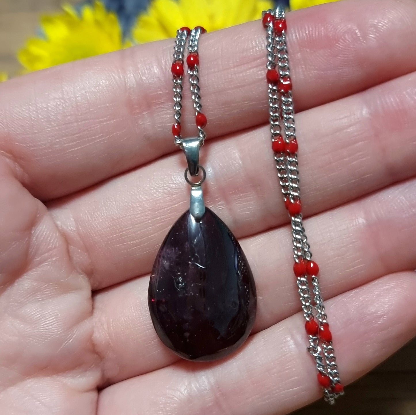 Collar Acero Quirúrgico Piedra Granate Rodolita Alta Calidad #1