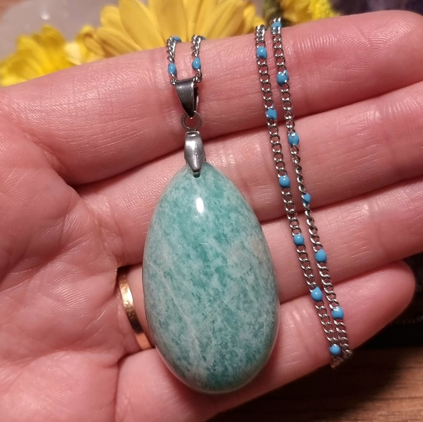 Collar Acero Quirúrgico Piedra Amazonita XL (Sin tratamiento de color) #1