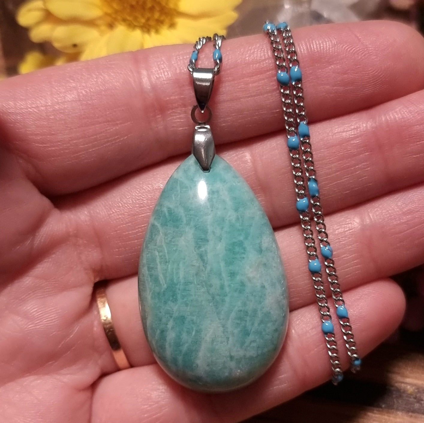 Collar Acero Quirúrgico Piedra Amazonita XL (Sin tratamiento de color) #2