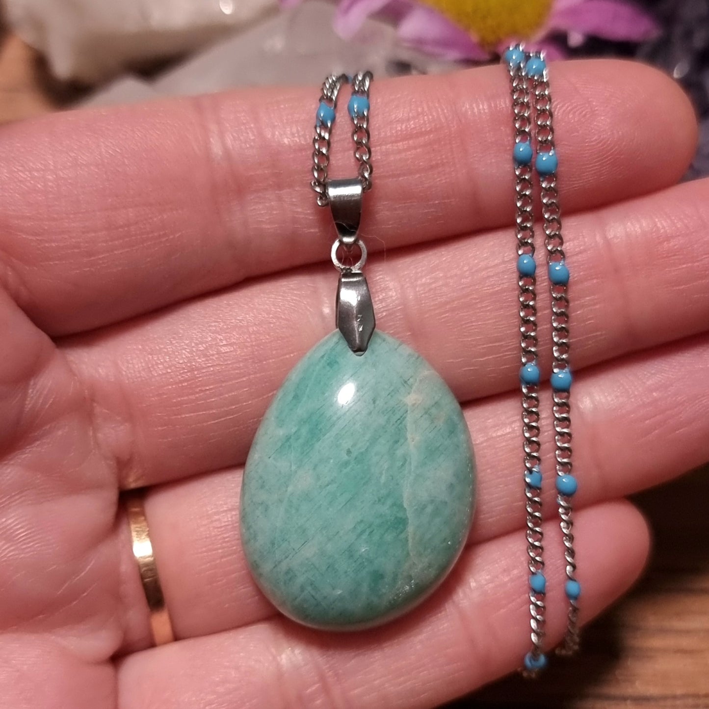 Collar Acero Quirúrgico Piedra Amazonita (Sin tratamiento de color) #4