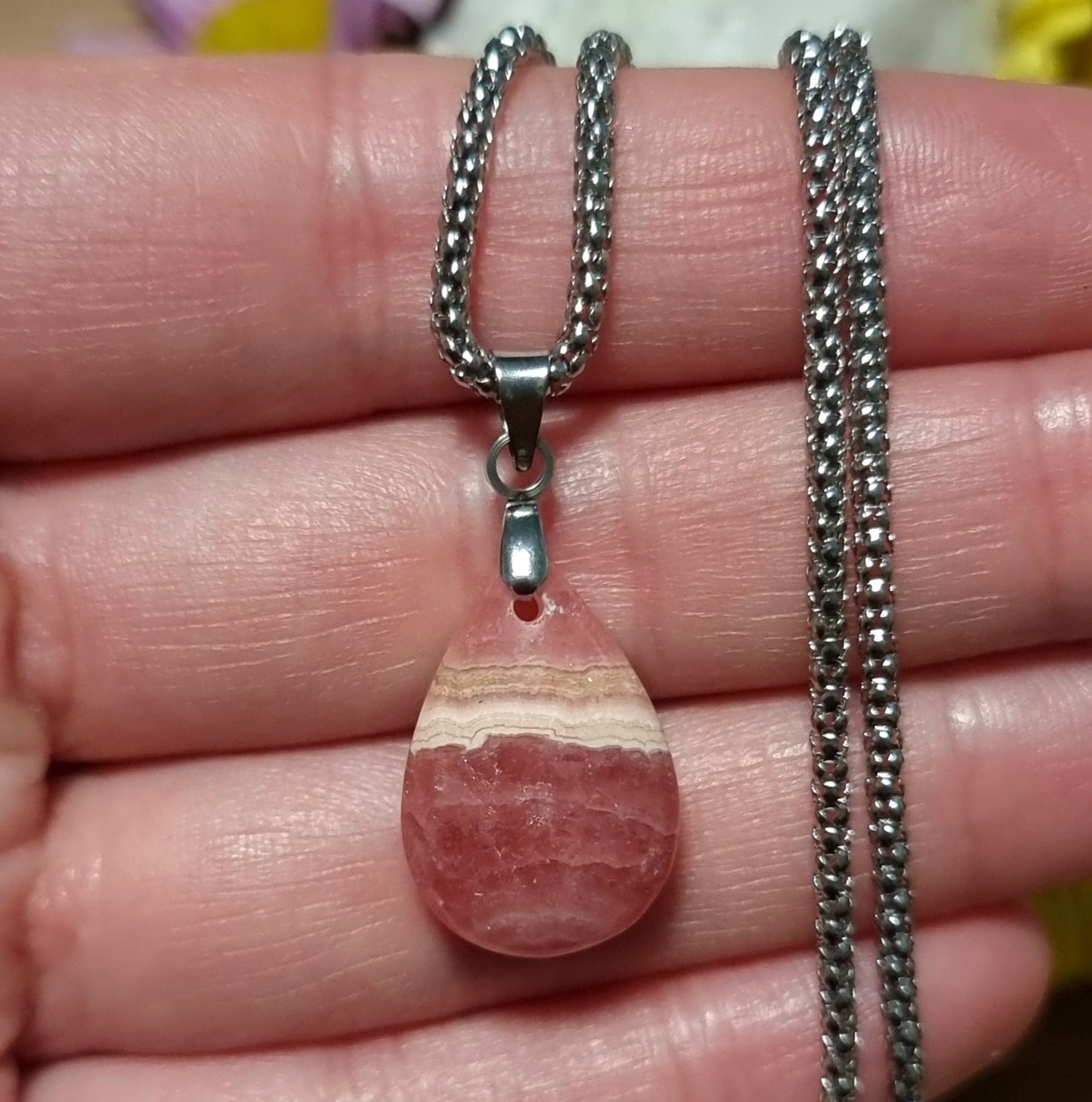 Collar Acero Quirúrgico Piedra Rodocrosita Alta Calidad #2