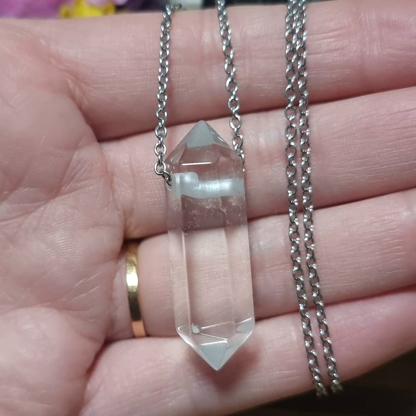 Collar Acero Quirúrgico Punta Biterminada Cuarzo Cristal #2