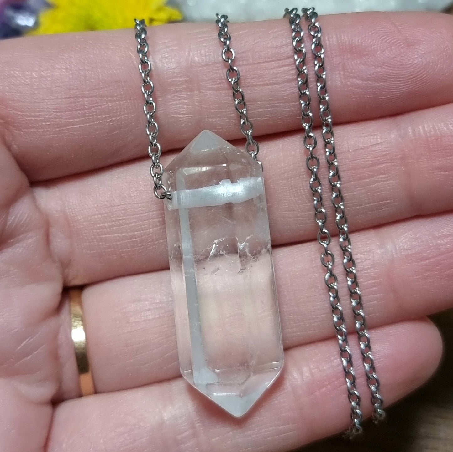Collar Acero Quirúrgico Punta Biterminada Cuarzo Cristal #1