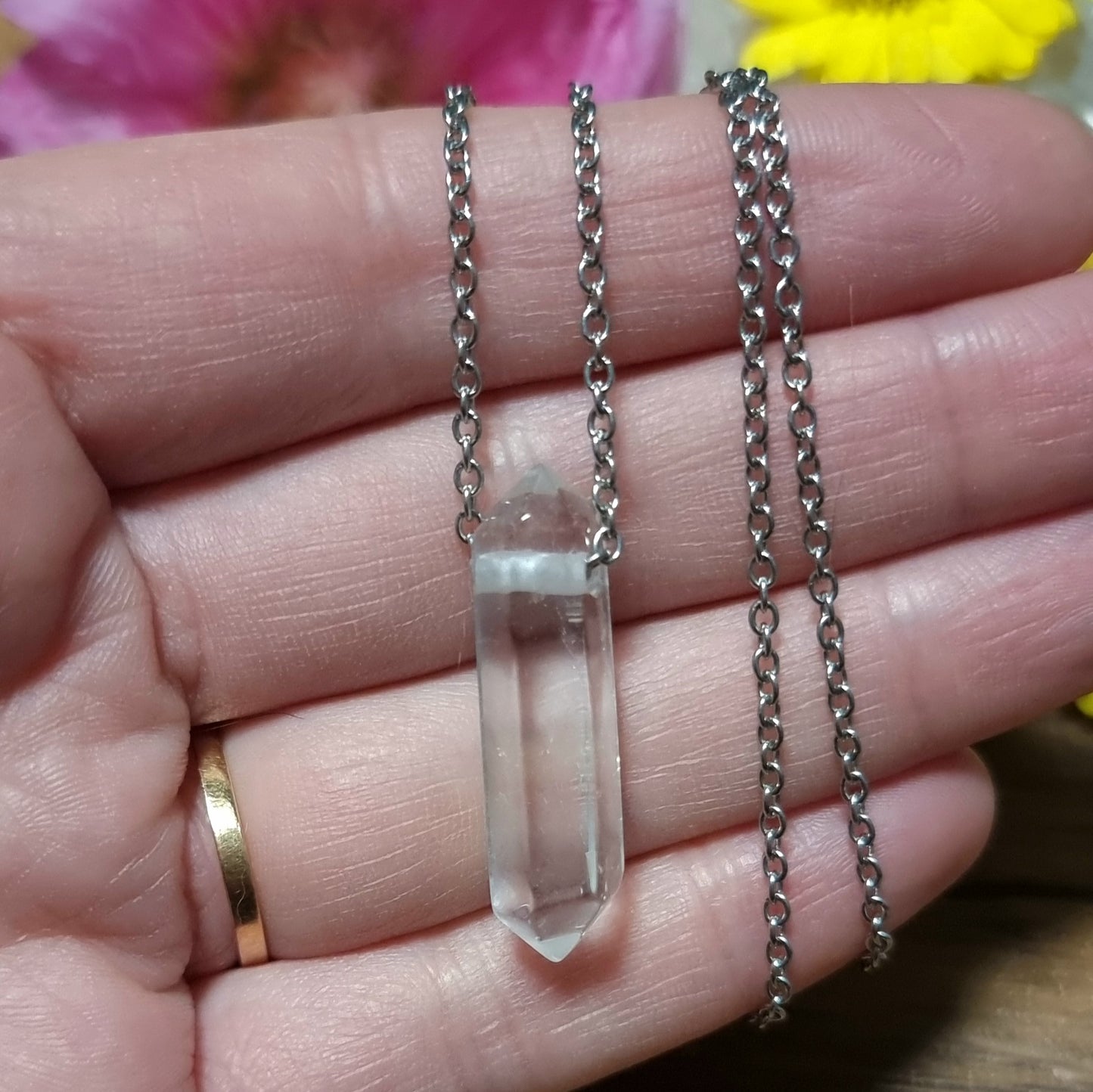 Collar Acero Quirúrgico Punta Biterminada Cuarzo Cristal #4