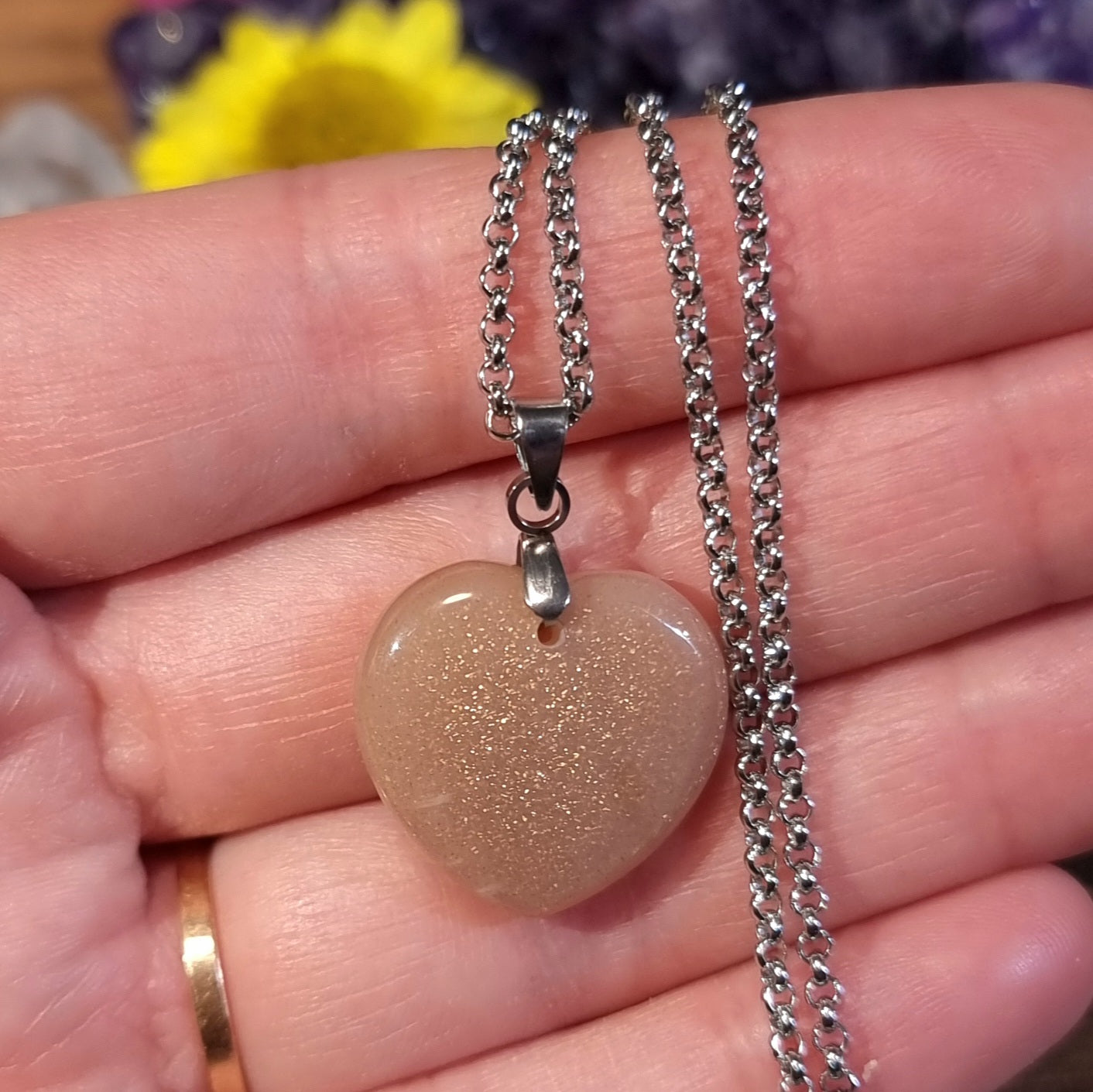 Collar Acero Quirúrgico Corazón Piedra Luna Durazno Alta Calidad #1
