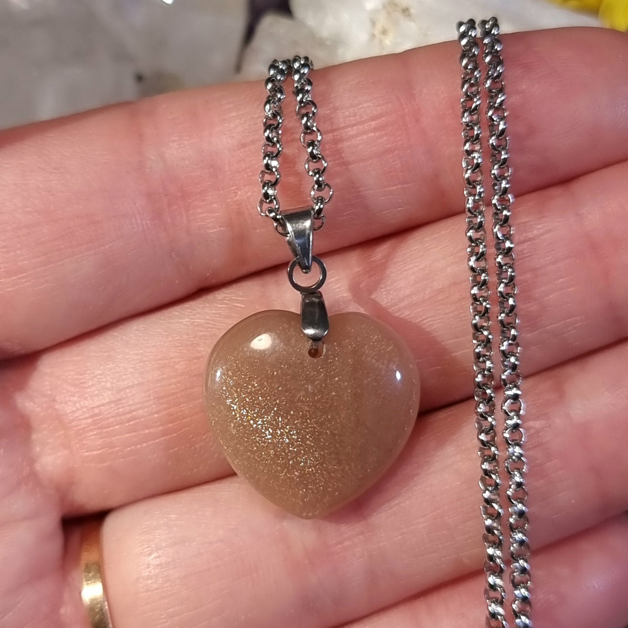 Collar Acero Quirúrgico Corazón Piedra Luna Durazno Alta Calidad #4