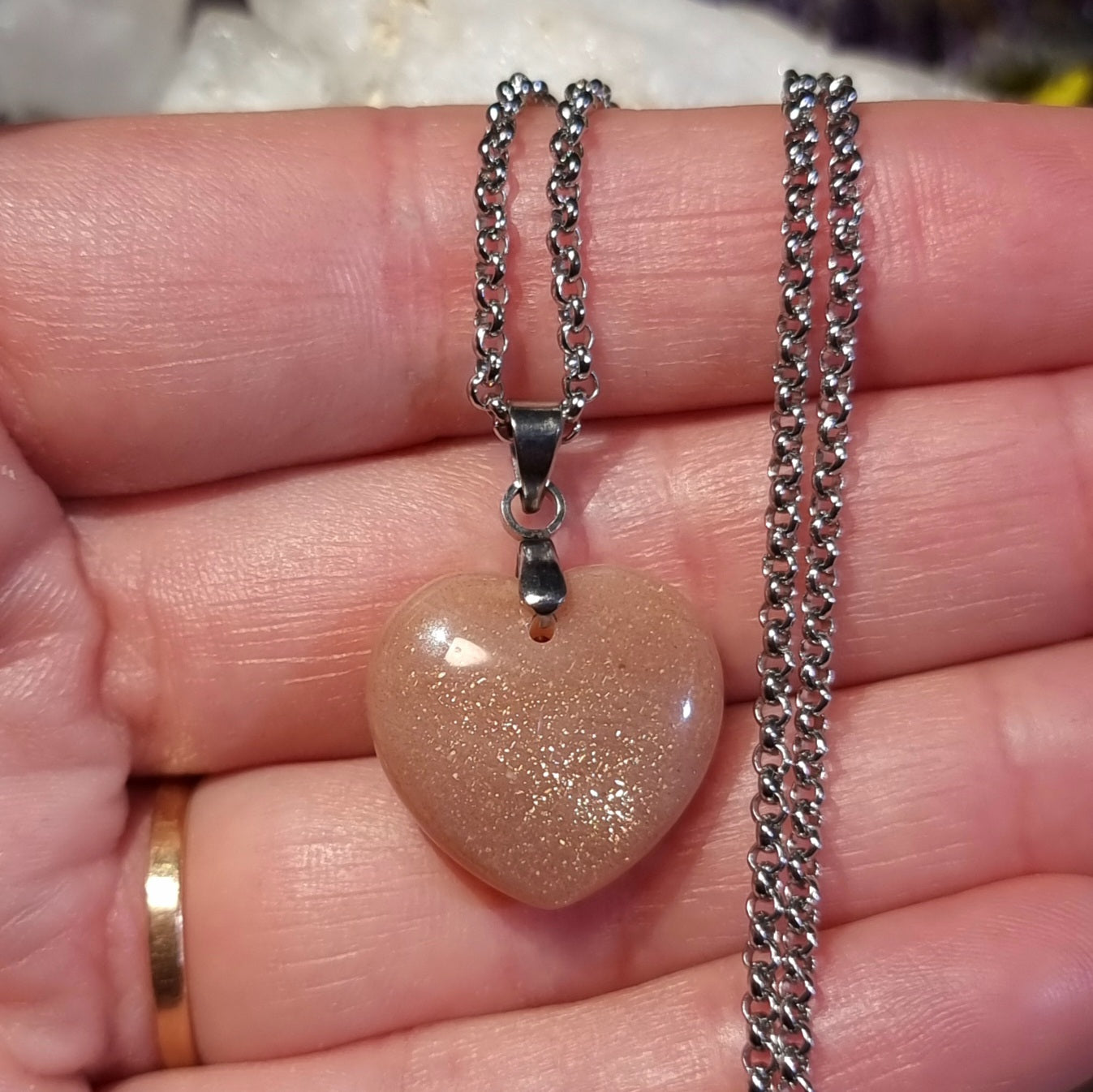 Collar Acero Quirúrgico Corazón Piedra Luna Durazno Alta Calidad #5