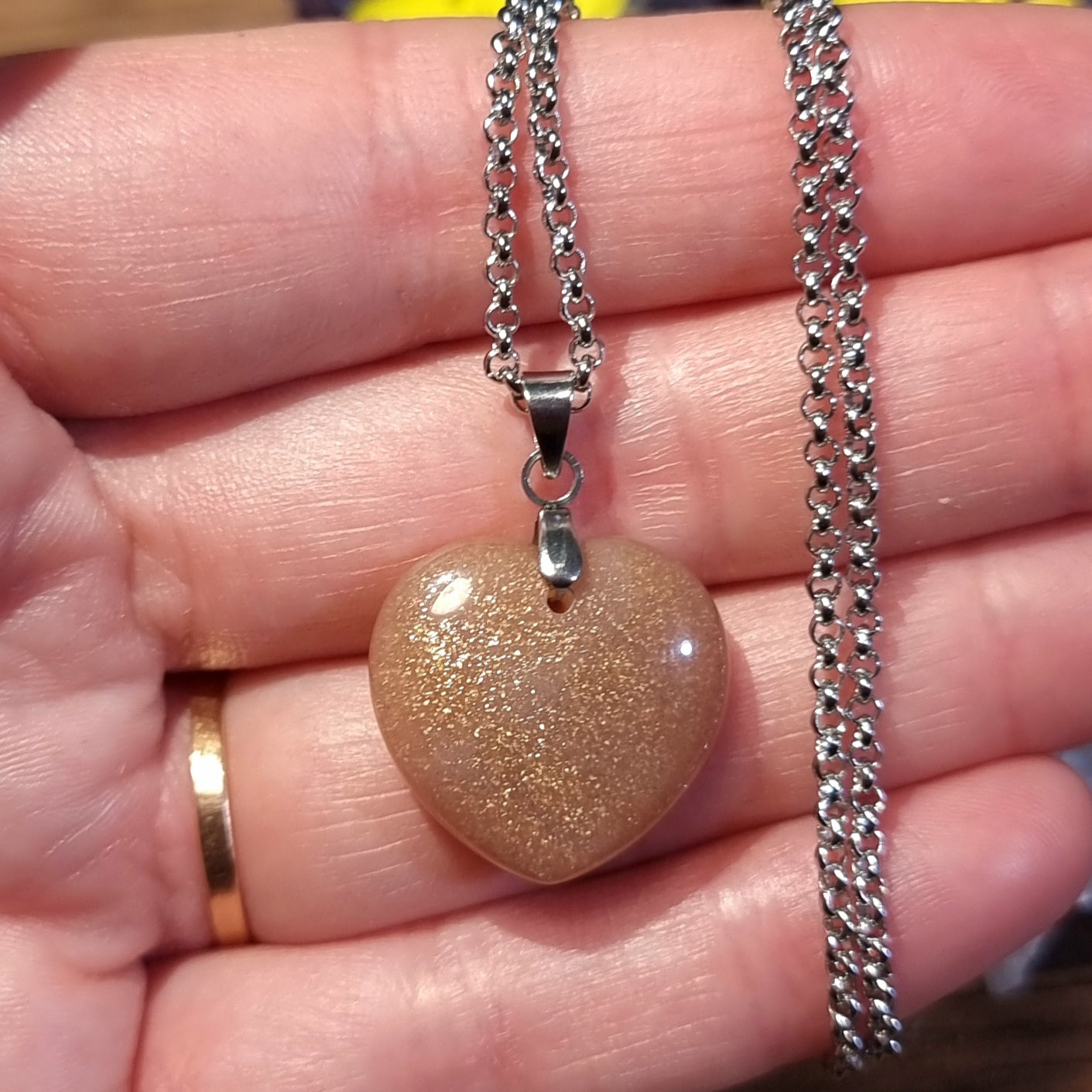 Collar Acero Quirúrgico Corazón Piedra Luna Durazno Alta Calidad #3