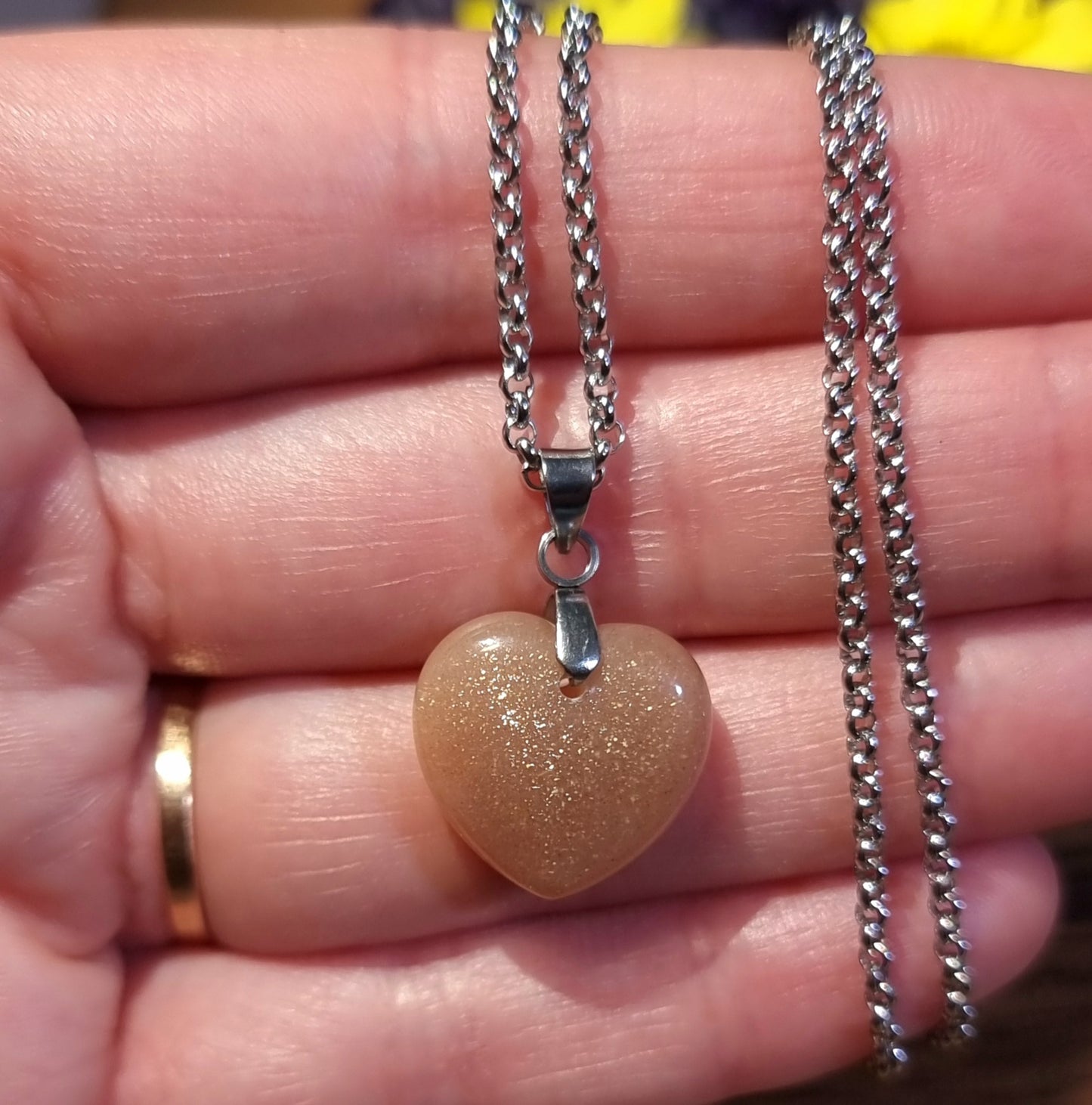 Collar Acero Quirúrgico Corazón Piedra Luna Durazno Alta Calidad #6