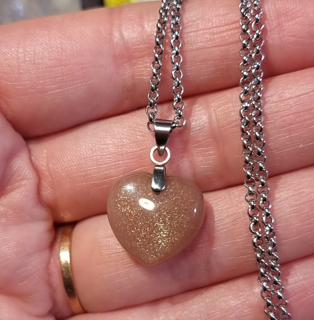 Collar Acero Quirúrgico Corazón Piedra Luna Durazno Alta Calidad #7
