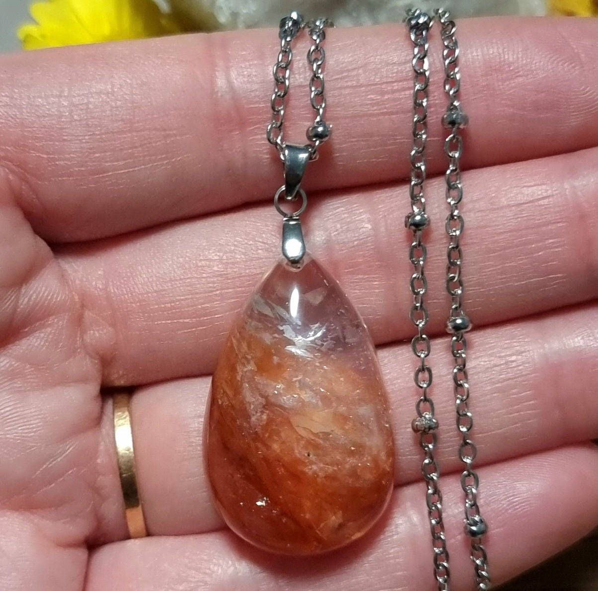 Collar Acero Quirúrgico Piedra Cuarzo Hematoide/Cuarzo de Fuego #1