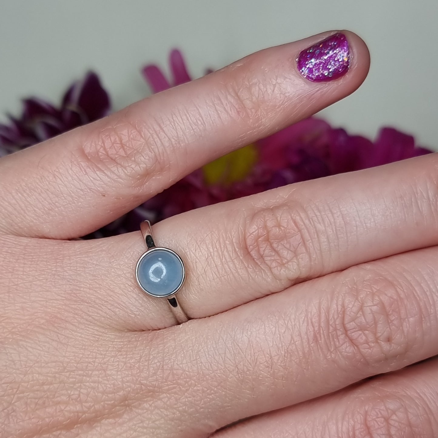 Anillo Plata 925 Piedra Aguamarina Redonda Alta Calidad