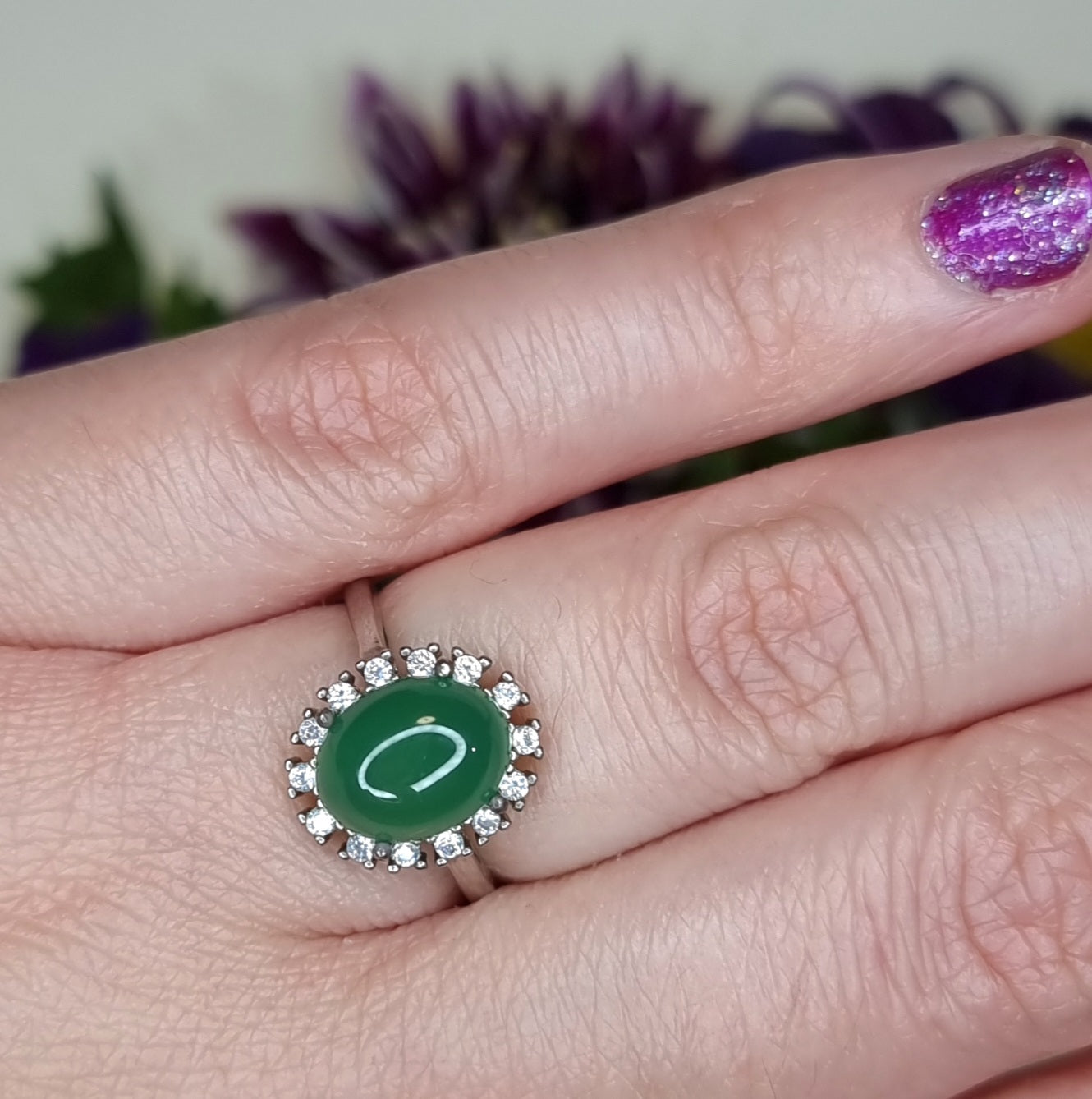 Anillo Plata 925 Piedra Ágata Verde