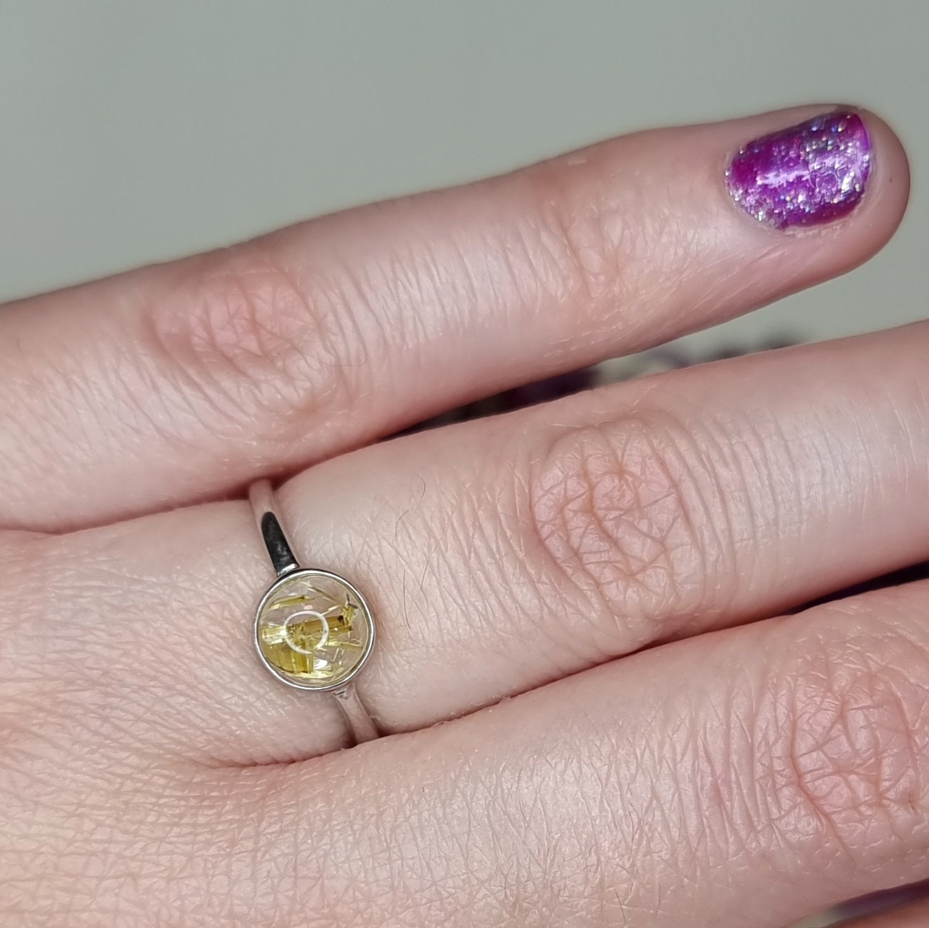 Anillo Plata 925 Piedra Cuarzo Rutilado Dorado Redondo Alta Calidad