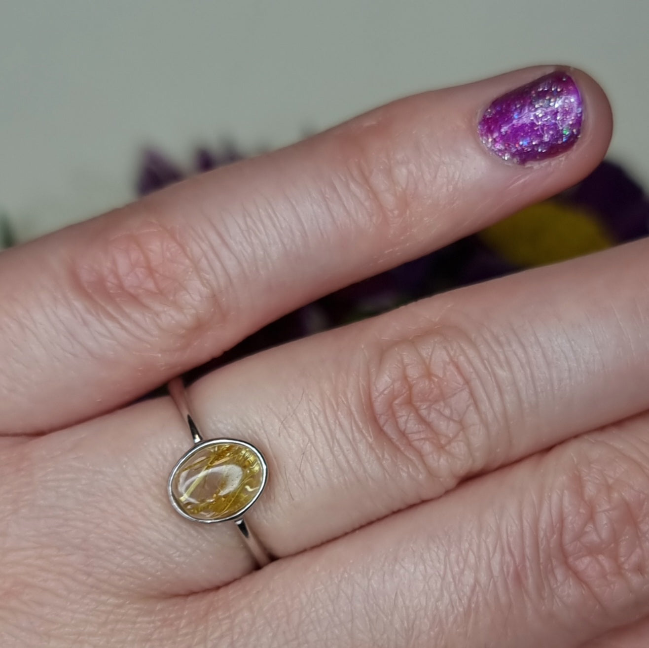 Anillo Plata 925 Piedra Cuarzo Rutilado Dorado Ovalado Alta Calidad #1