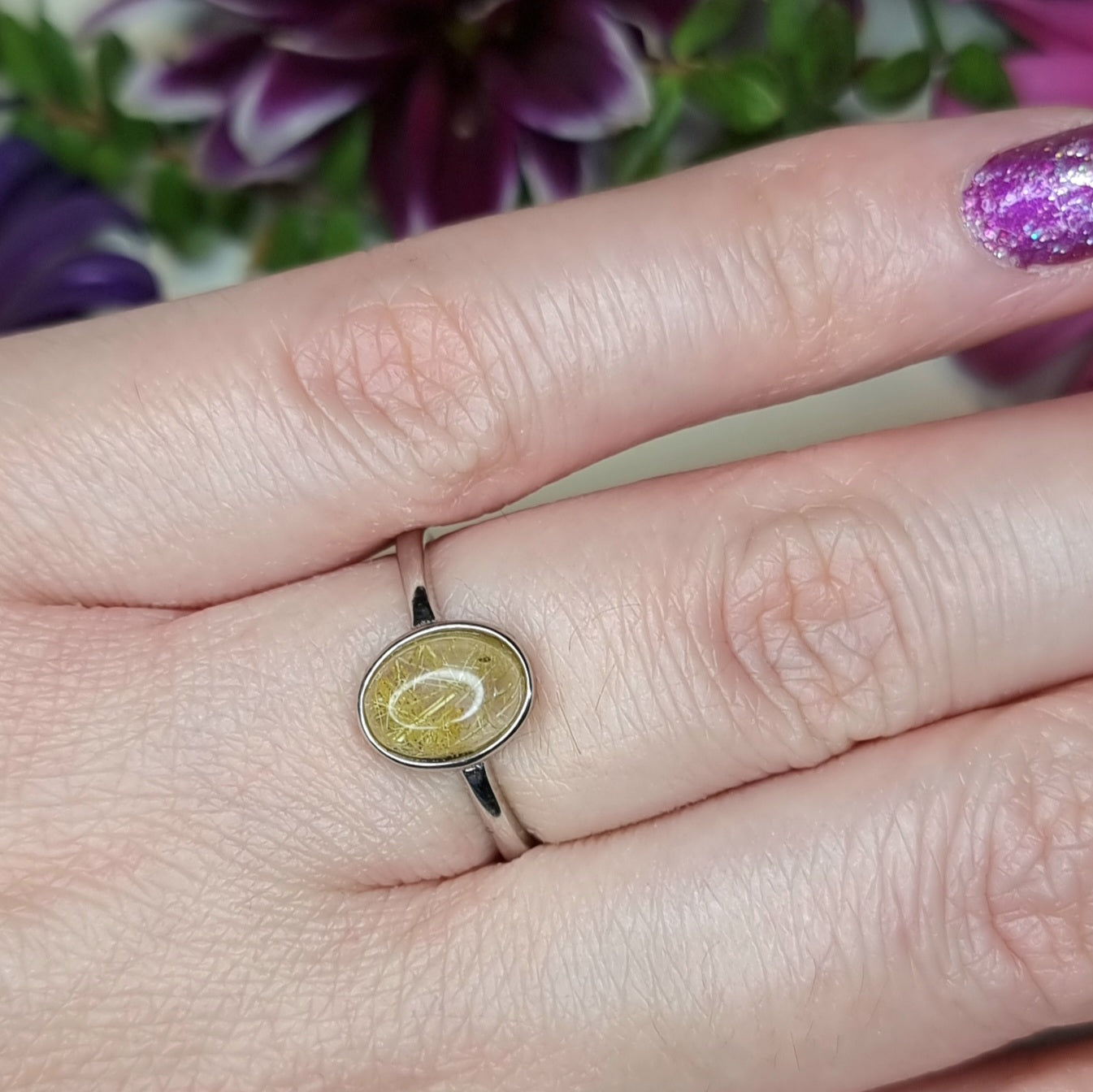 Anillo Plata 925 Piedra Cuarzo Rutilado Dorado Ovalado Alta Calidad #4