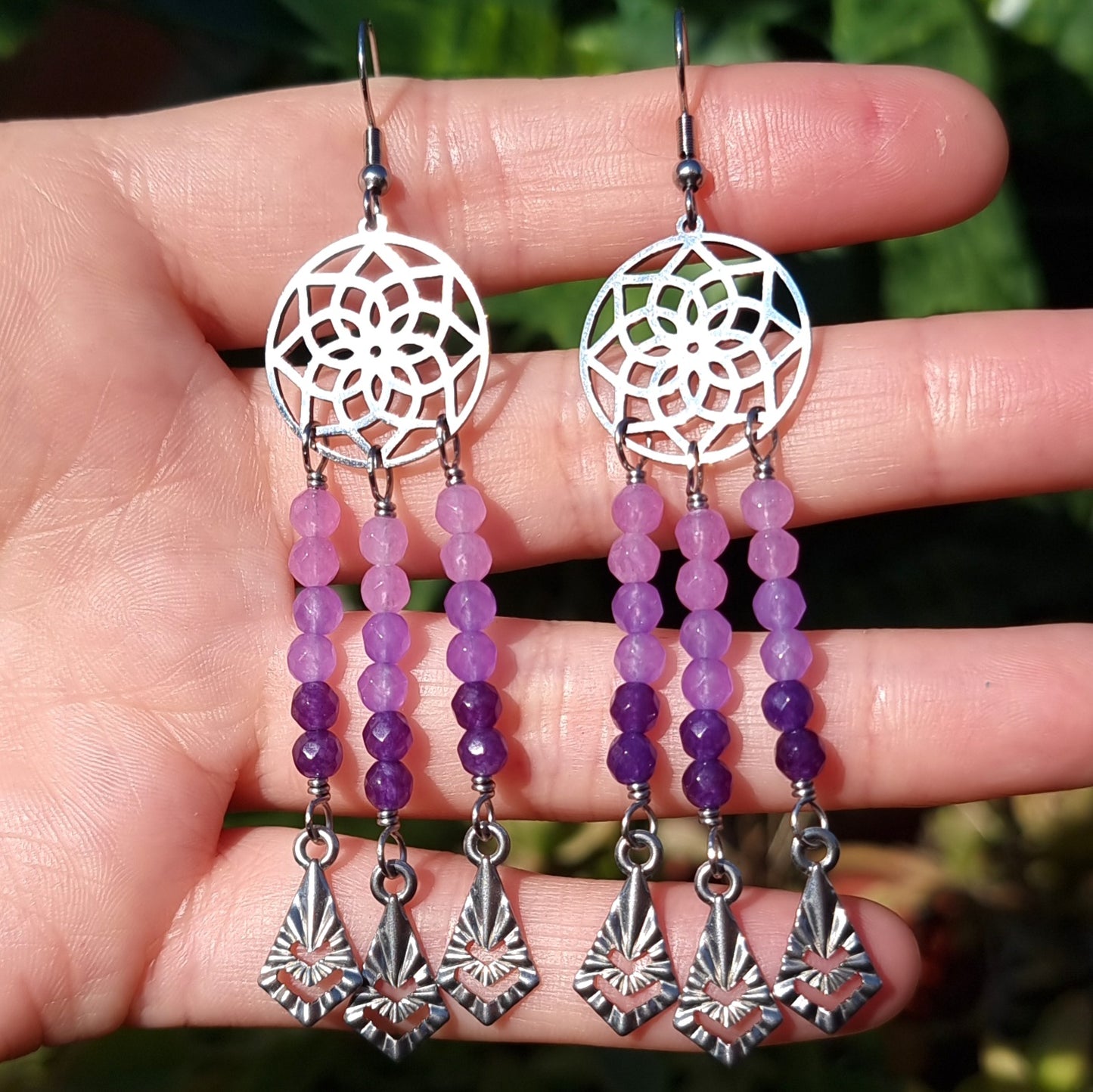 Aros Atrapasueños Acero Quirúrgico Piedra Ágata