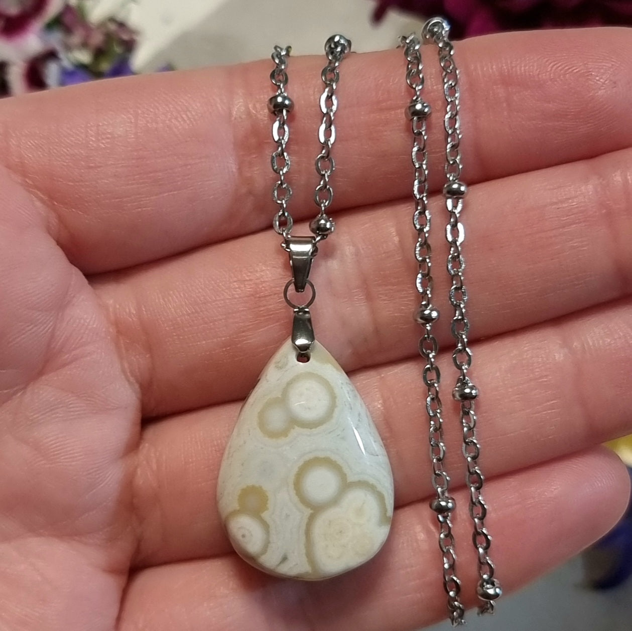 Collar Acero Quirúrgico Piedra Jaspe Océano #1