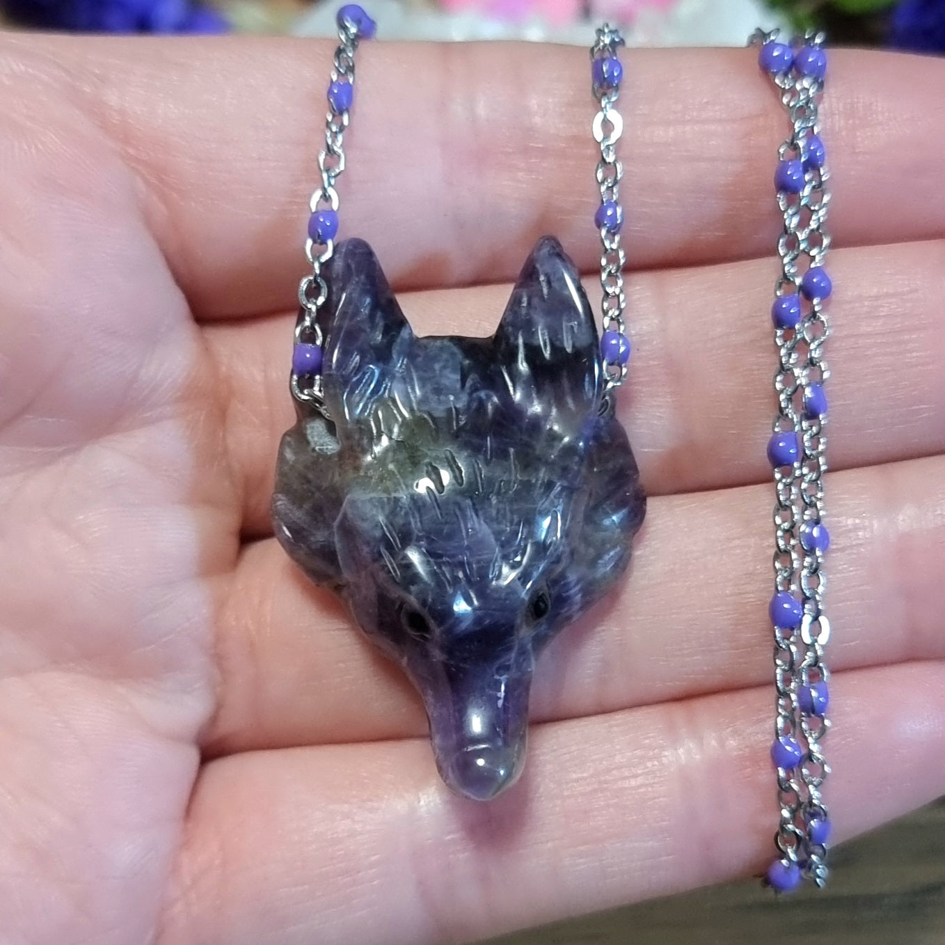 Collar Acero Quirúrgico Lobo Piedra Amatista #1