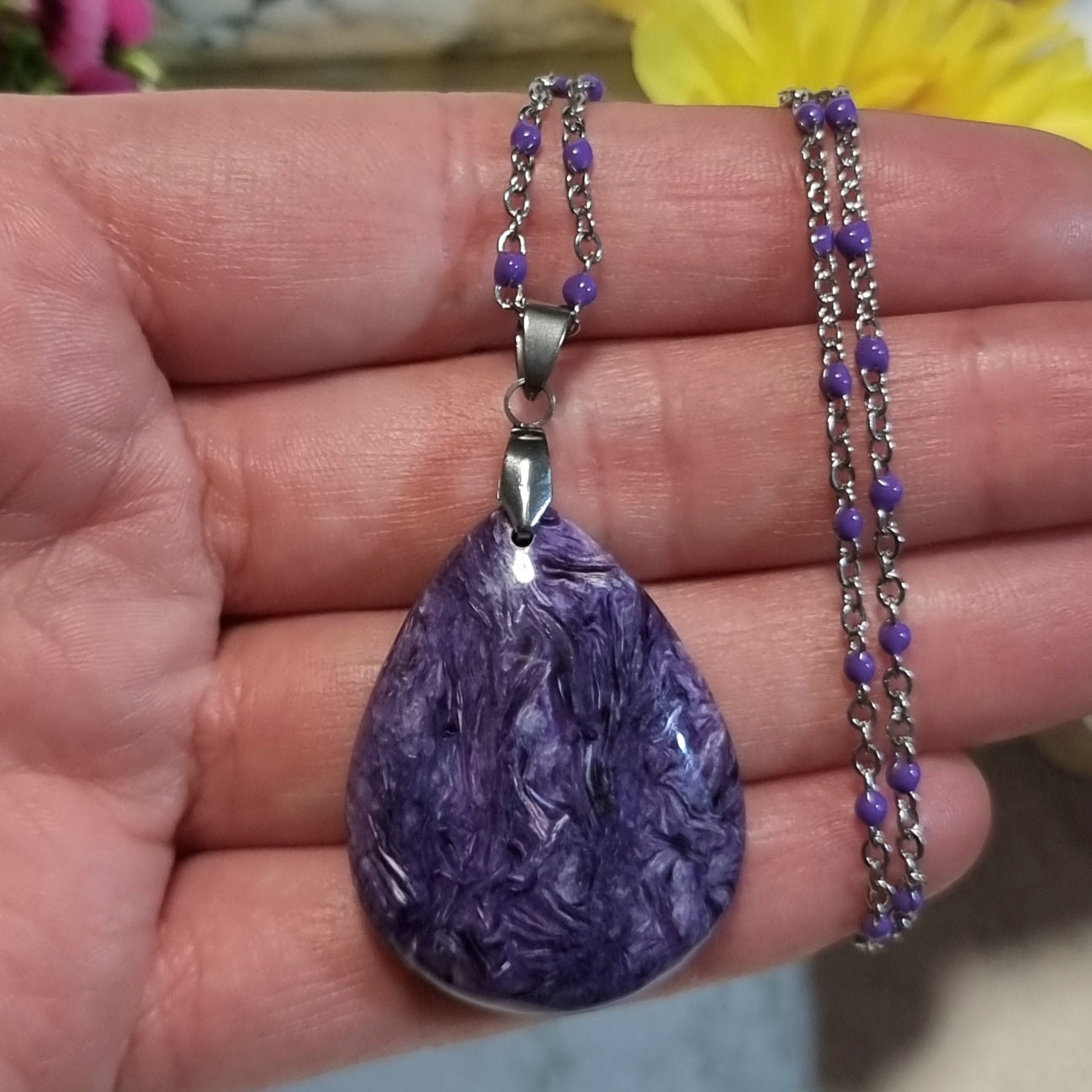 Collar Acero Quirúrgico Piedra Charoita XL Alta Calidad (Sin tratamiento de color) #4