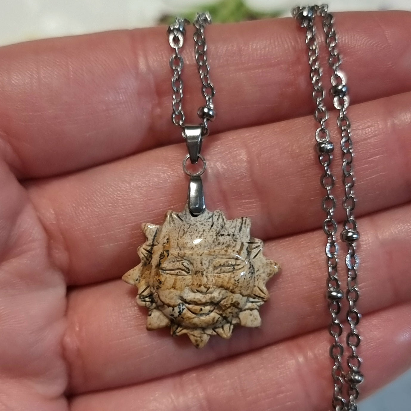 Collar Acero Quirúrgico Sol Piedra Jaspe Paisina #3