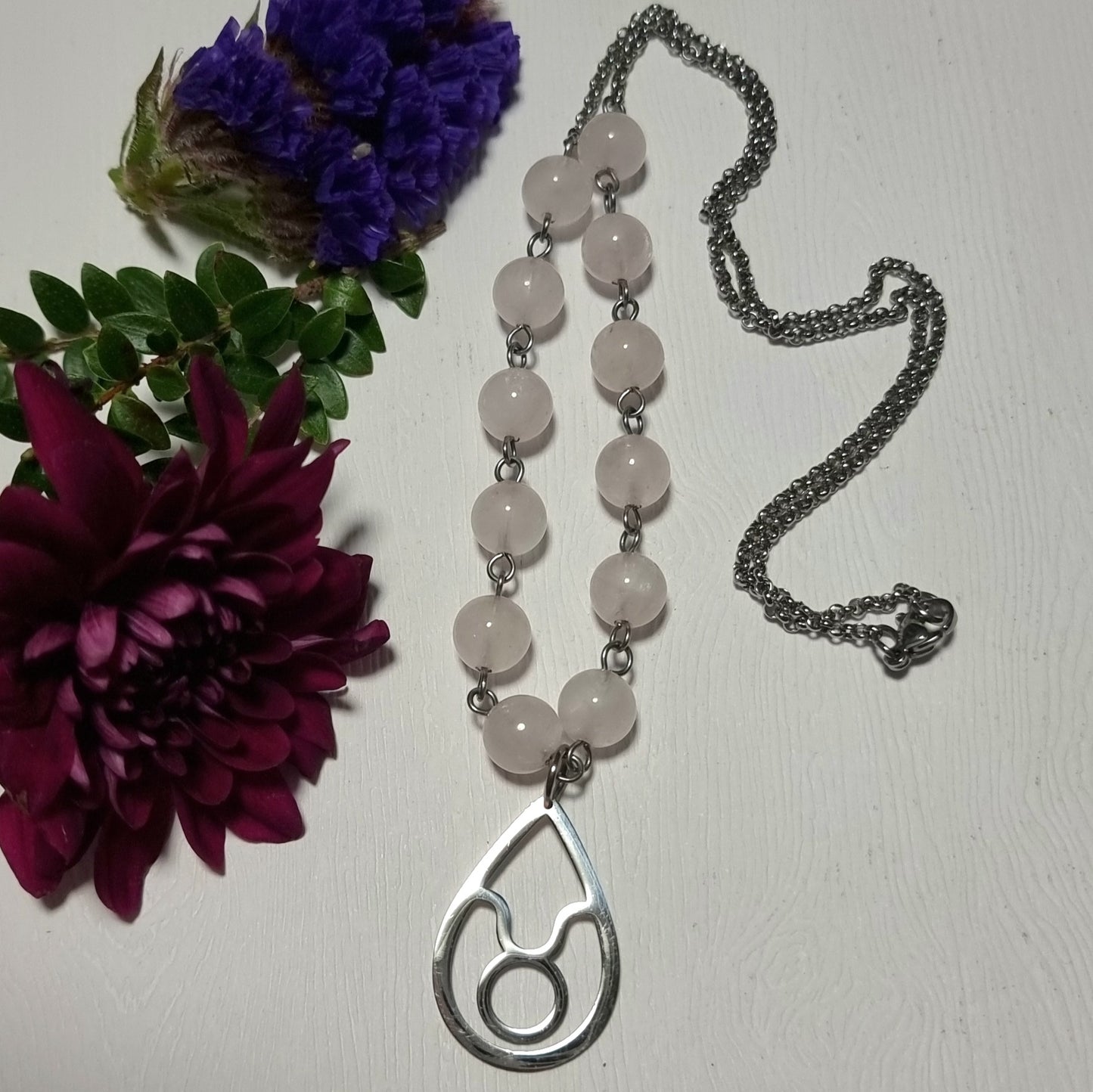 Collar Acero Quirúrgico Piedra Cuarzo Rosa Signo Tauro