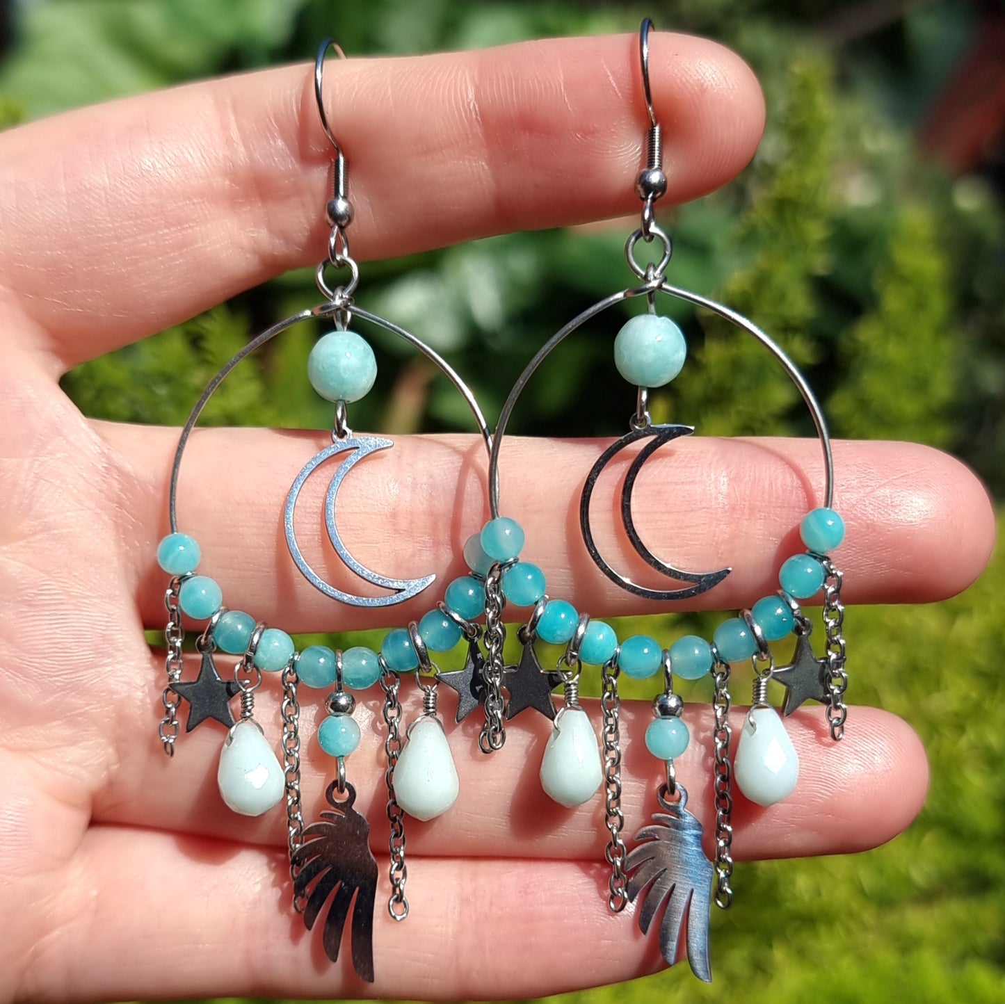 Aros Piedra Amazonita y Ágatas Acero Quirúrgico