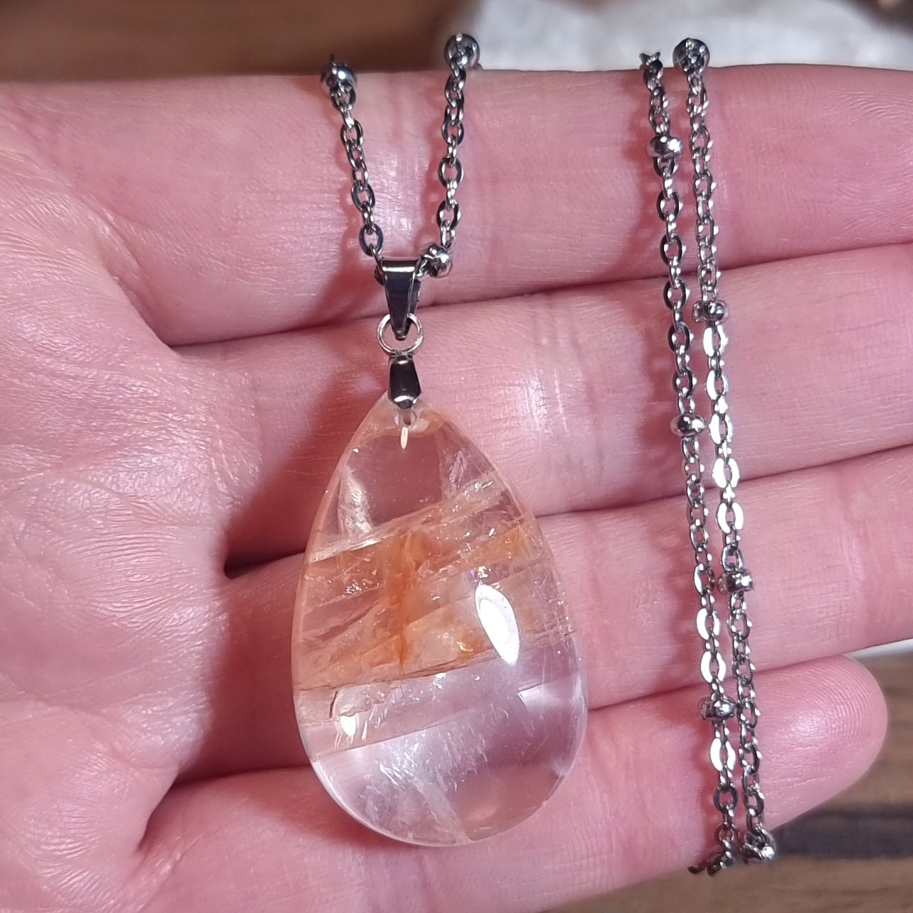 Collar Acero Quirúrgico Piedra Cuarzo Hematoide/Cuarzo de Fuego #3