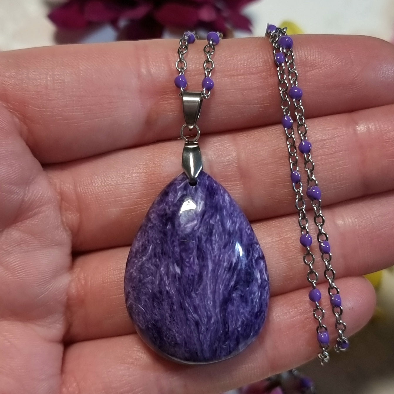 Collar Acero Quirúrgico Piedra Charoita XL Alta Calidad (Sin tratamiento de color) #5