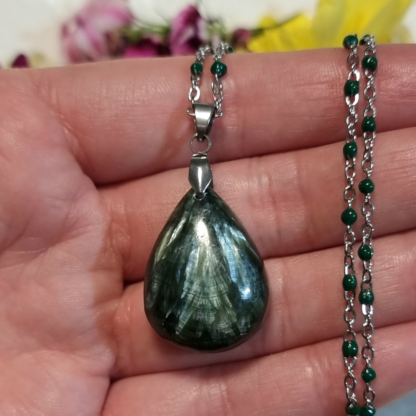 Collar Acero Quirúrgico Piedra Serafinita Alta Calidad #1