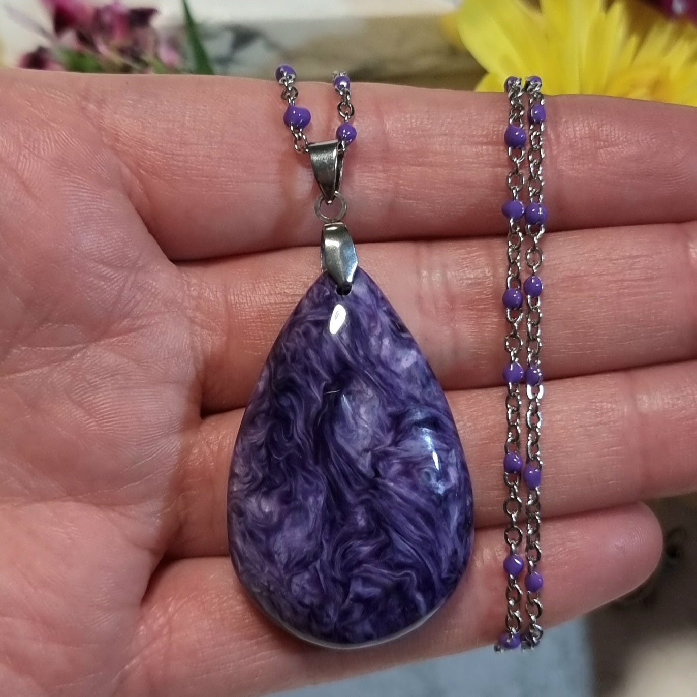 Collar Acero Quirúrgico Piedra Charoita XL Alta Calidad (Sin tratamiento de color) #2