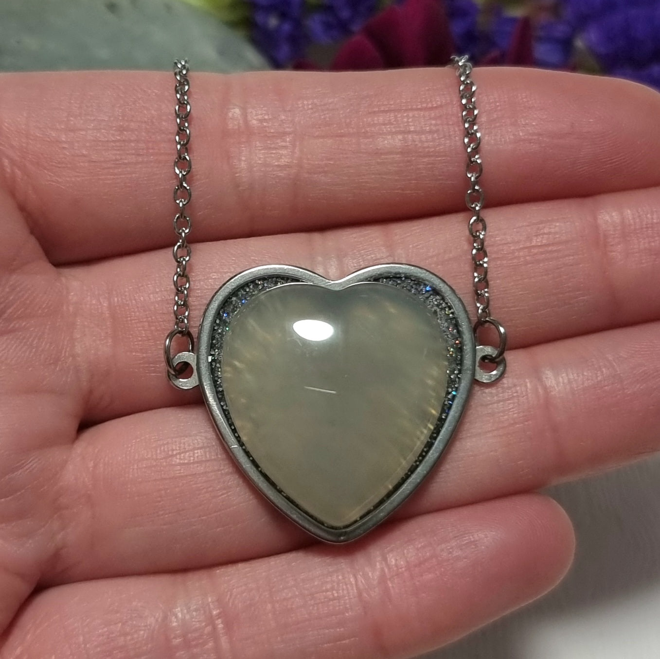 Collar Acero Quirúrgico Corazón Piedra Ágata