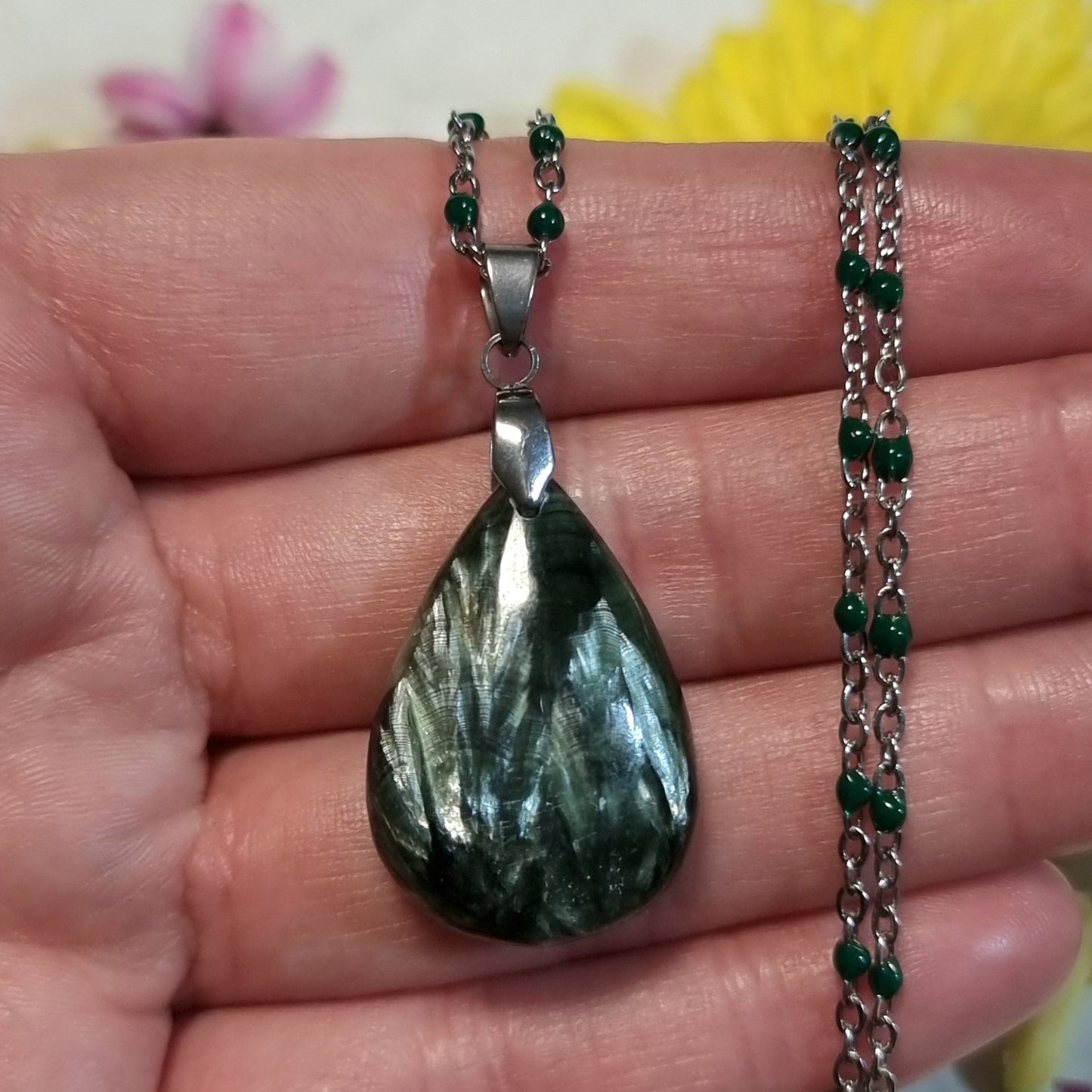 Collar Acero Quirúrgico Piedra Serafinita Alta Calidad #2