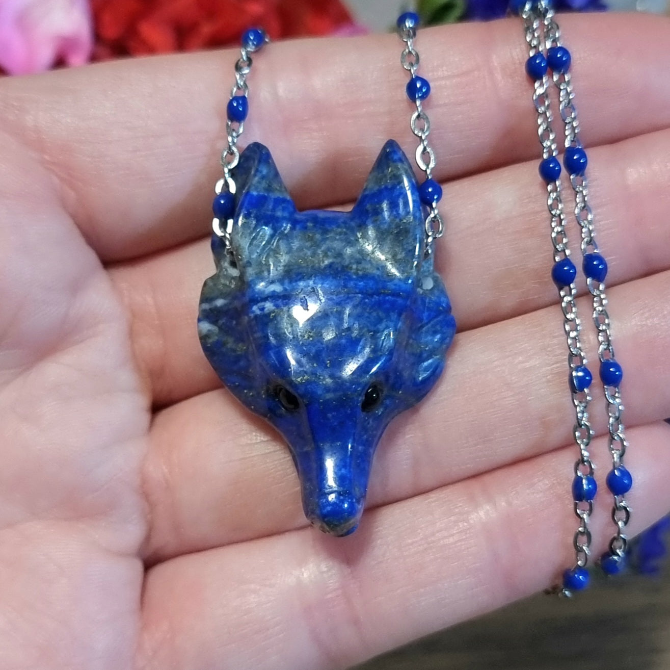 Collar Acero Quirúrgico Lobo Piedra Lapislázuli #2